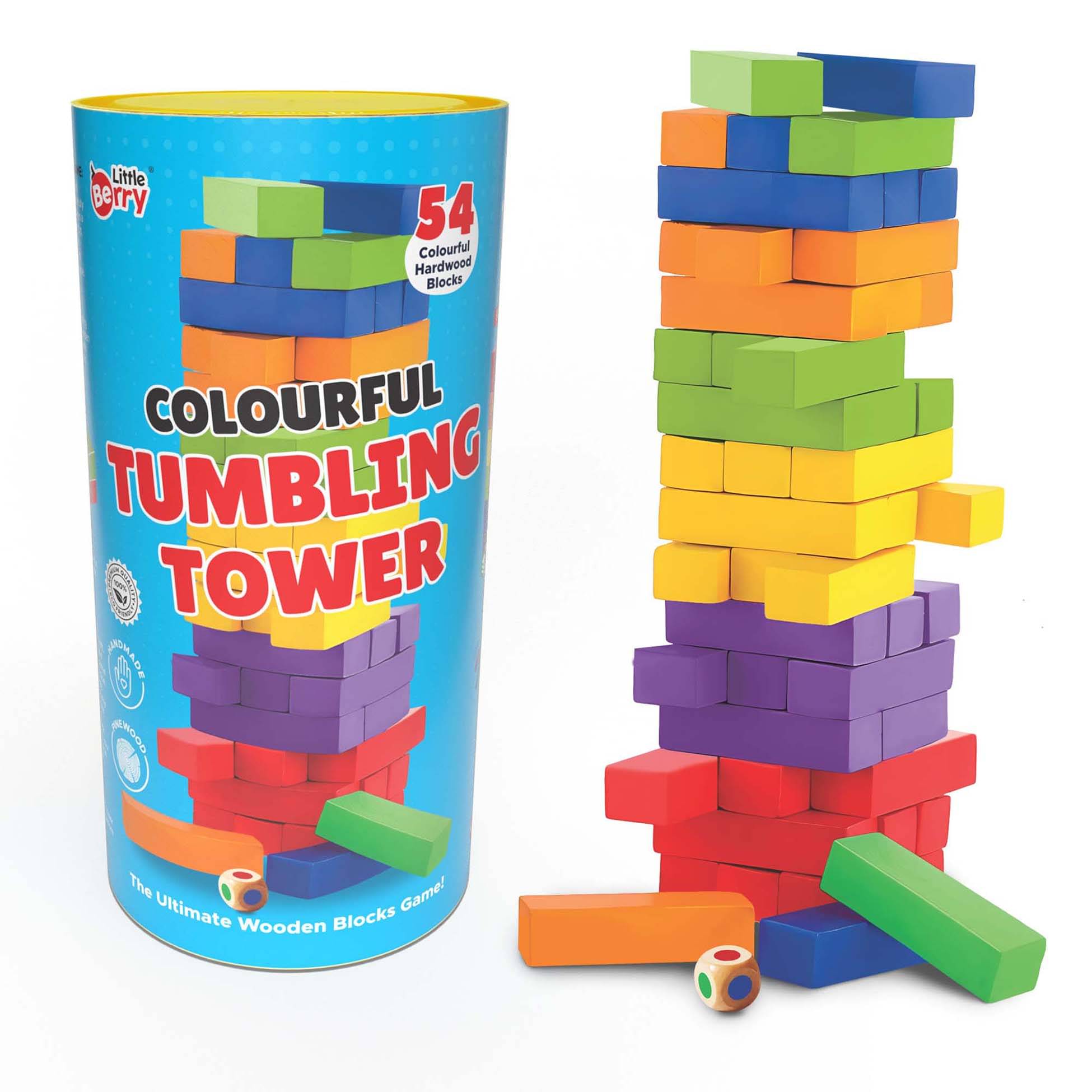 Little Berry Colour Tumbling Tower Game for Adults & Kids (Tube Pack) | 54 Colourful Wooden Blocks with Dice | Big Size Stacking & Blocks Balancing Tower Game for Ages 3+ Years | Birthday Gift Toy     			Little Berry Colour Tumbling Tower Game for Adults & Kids (Tube Pack) | 54 Colourful Wooden Blocks with Dice | Big Size Stacking & Blocks Balancing Tower Game for Ages 3+ Years | Birthday Gift Toy