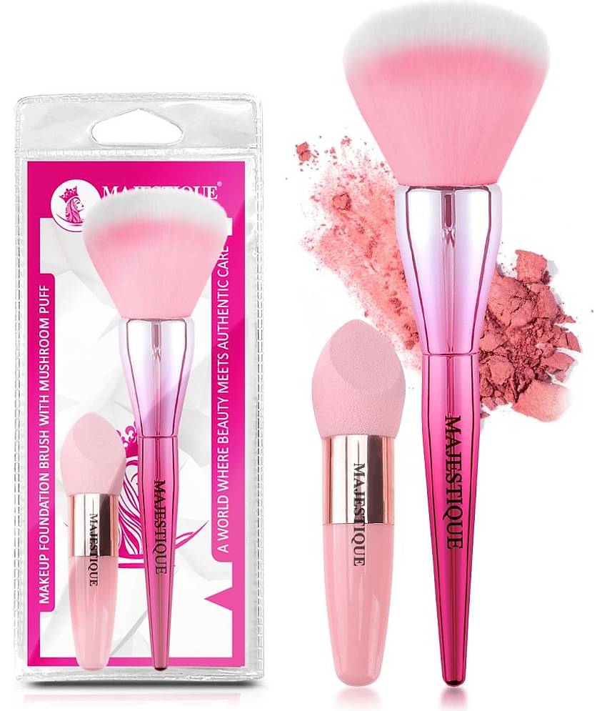 Majestique Makeup Foundation Brush with Mushroom Puff, Ideal for blending liquid - 2Pcs/Multicolor