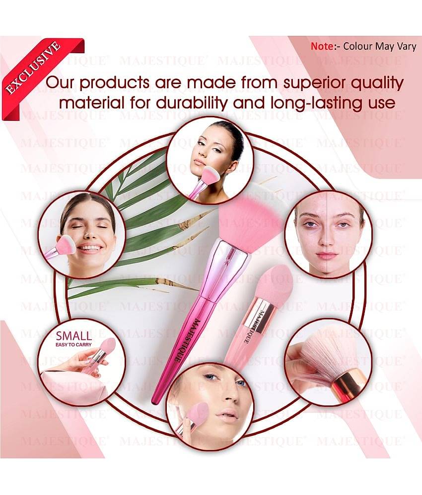 Majestique Makeup Foundation Brush with Mushroom Puff, Ideal for blending liquid - 2Pcs/Multicolor