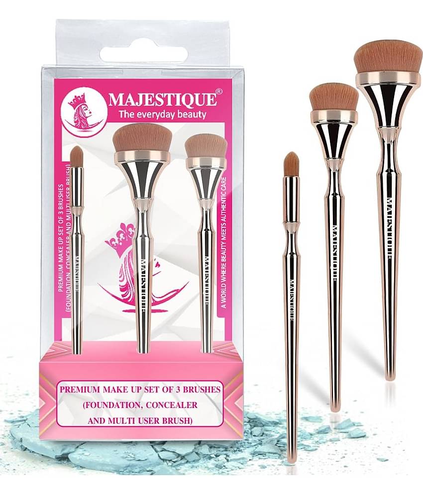 Majestique Foundation Concealer and Multi-Use Brush Professional Makeup Brush Set - 3Pcs