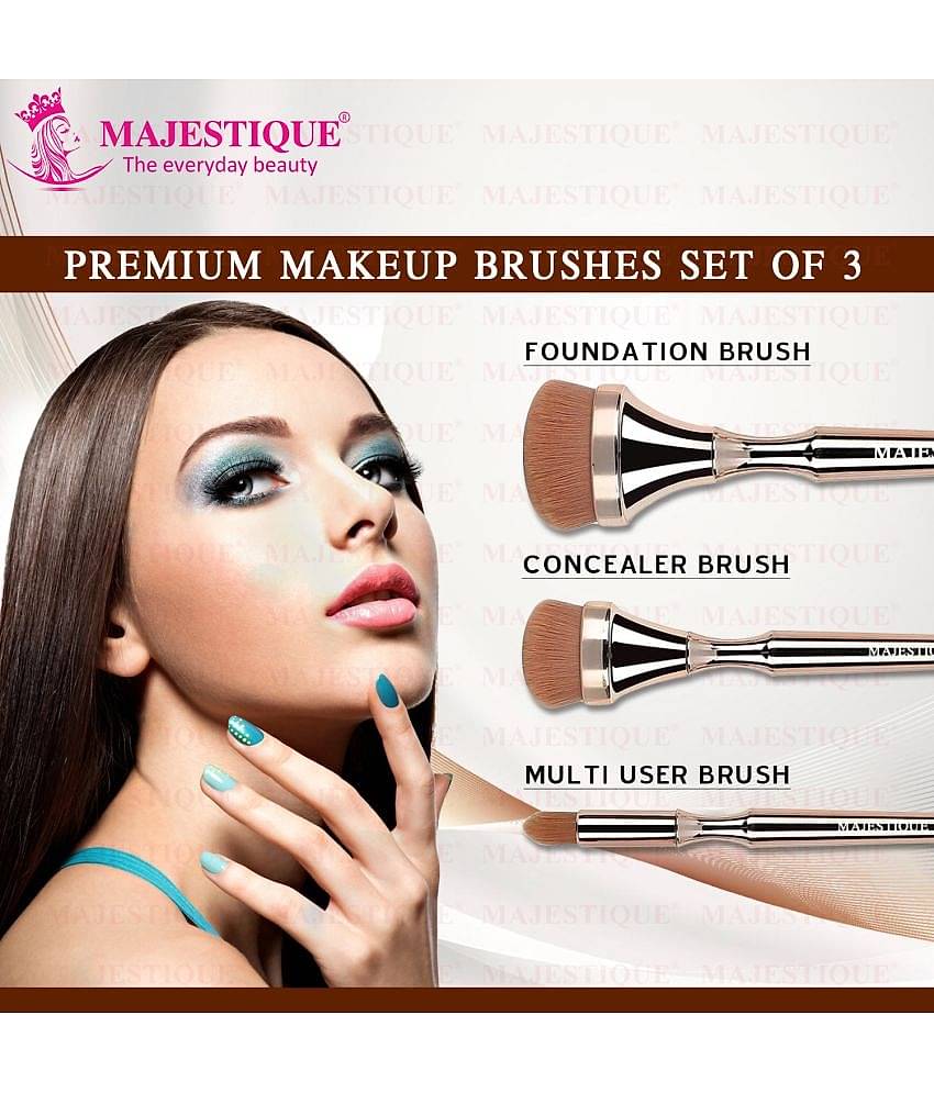 Majestique Foundation Concealer and Multi-Use Brush Professional Makeup Brush Set - 3Pcs
