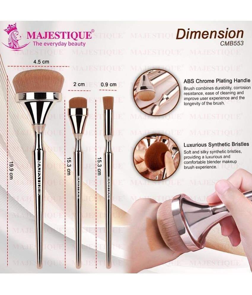 Majestique Blush Brush, Eyebrow and Multi-use Flat Brush Professional Makeup Brush Set - 3Pcs