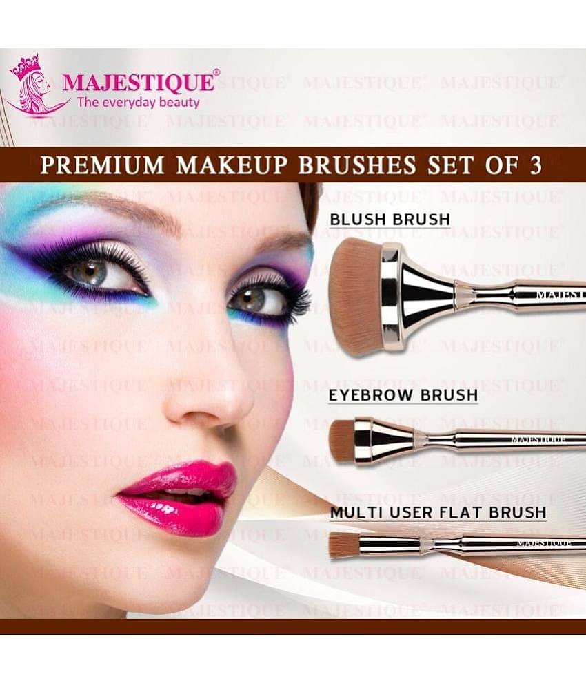 Majestique Blush Brush, Eyebrow and Multi-use Flat Brush Professional Makeup Brush Set - 3Pcs