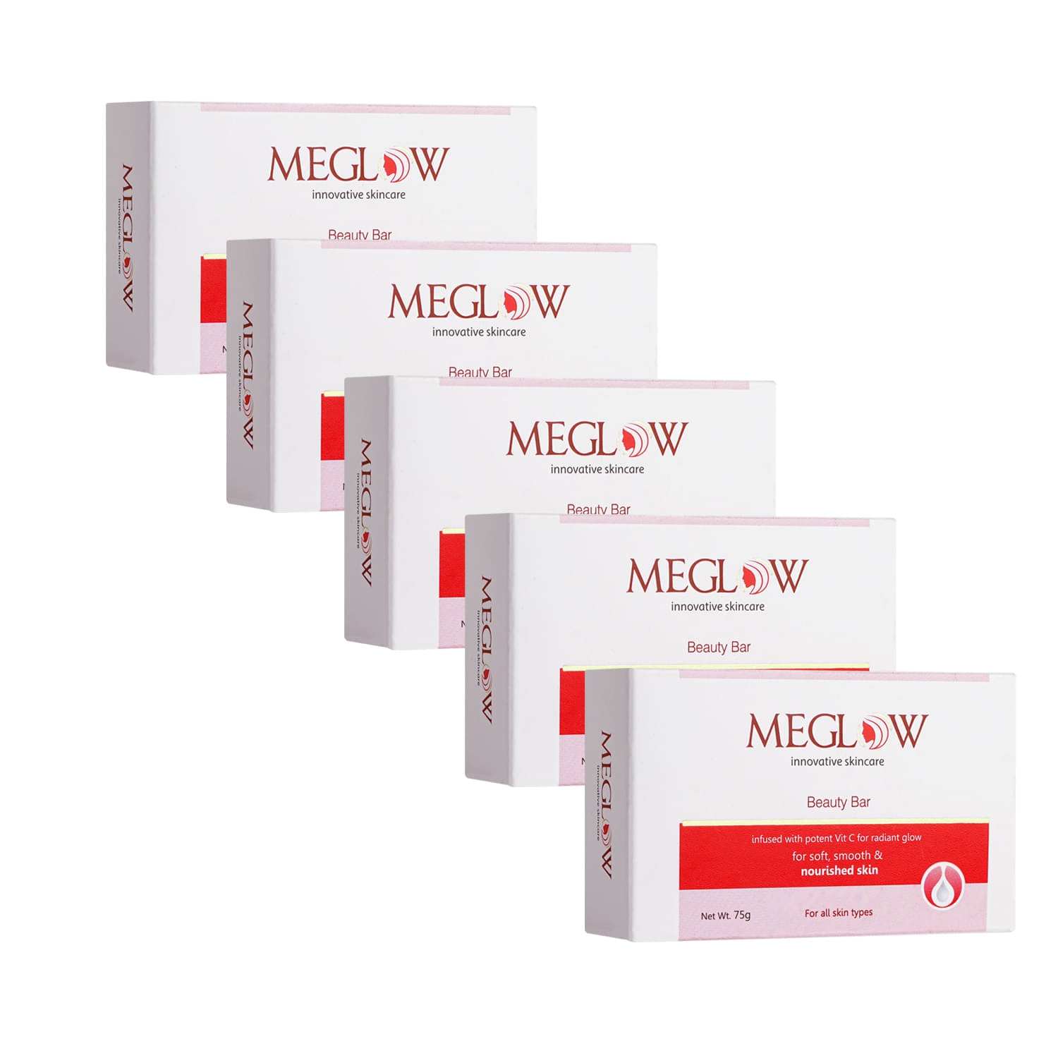     			Meglow Beauty Bathing Soap with Vitamin-C For All Skin Type 75g ( Pack Of 5 )