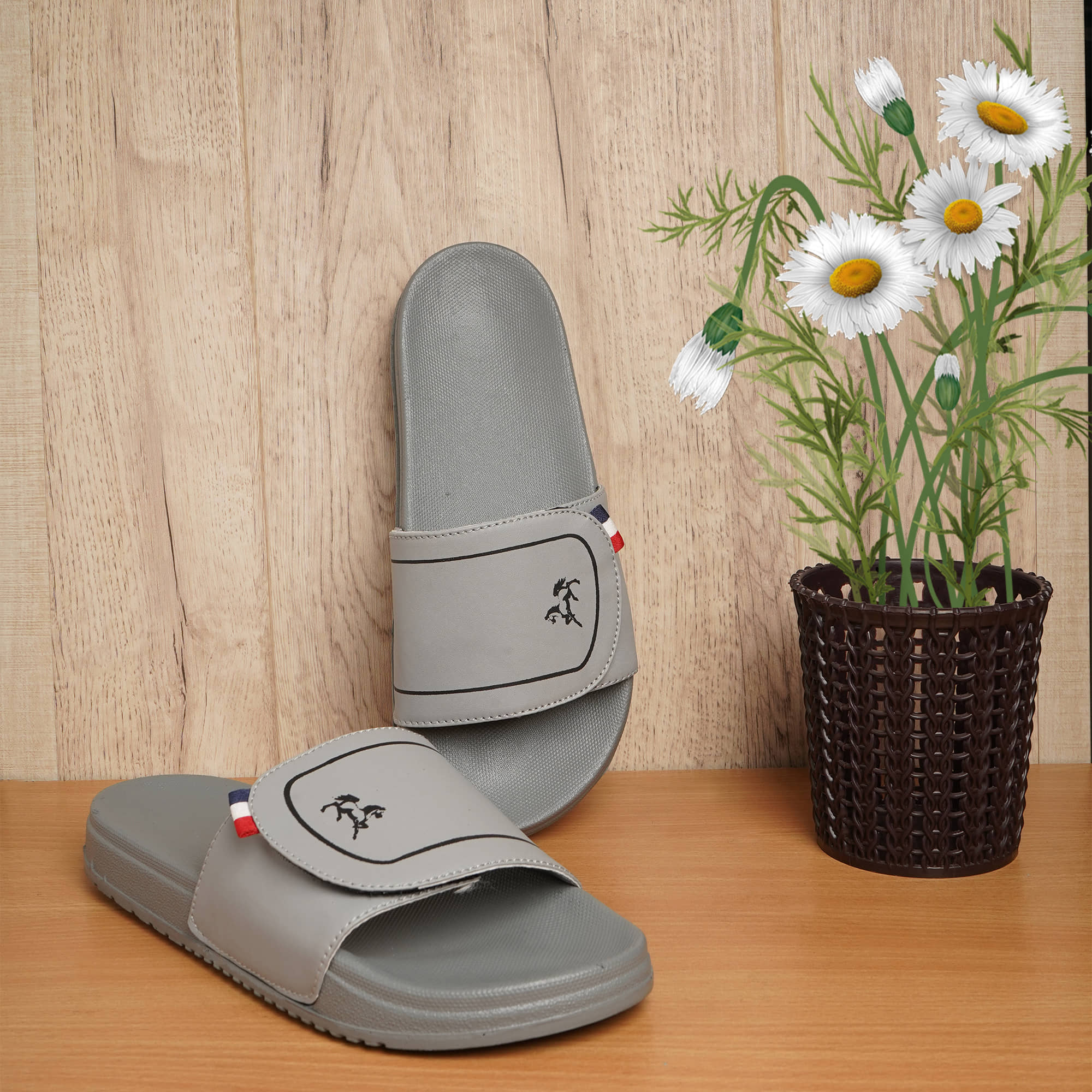 PERY PAO Grey Men's Slide Flip Flop