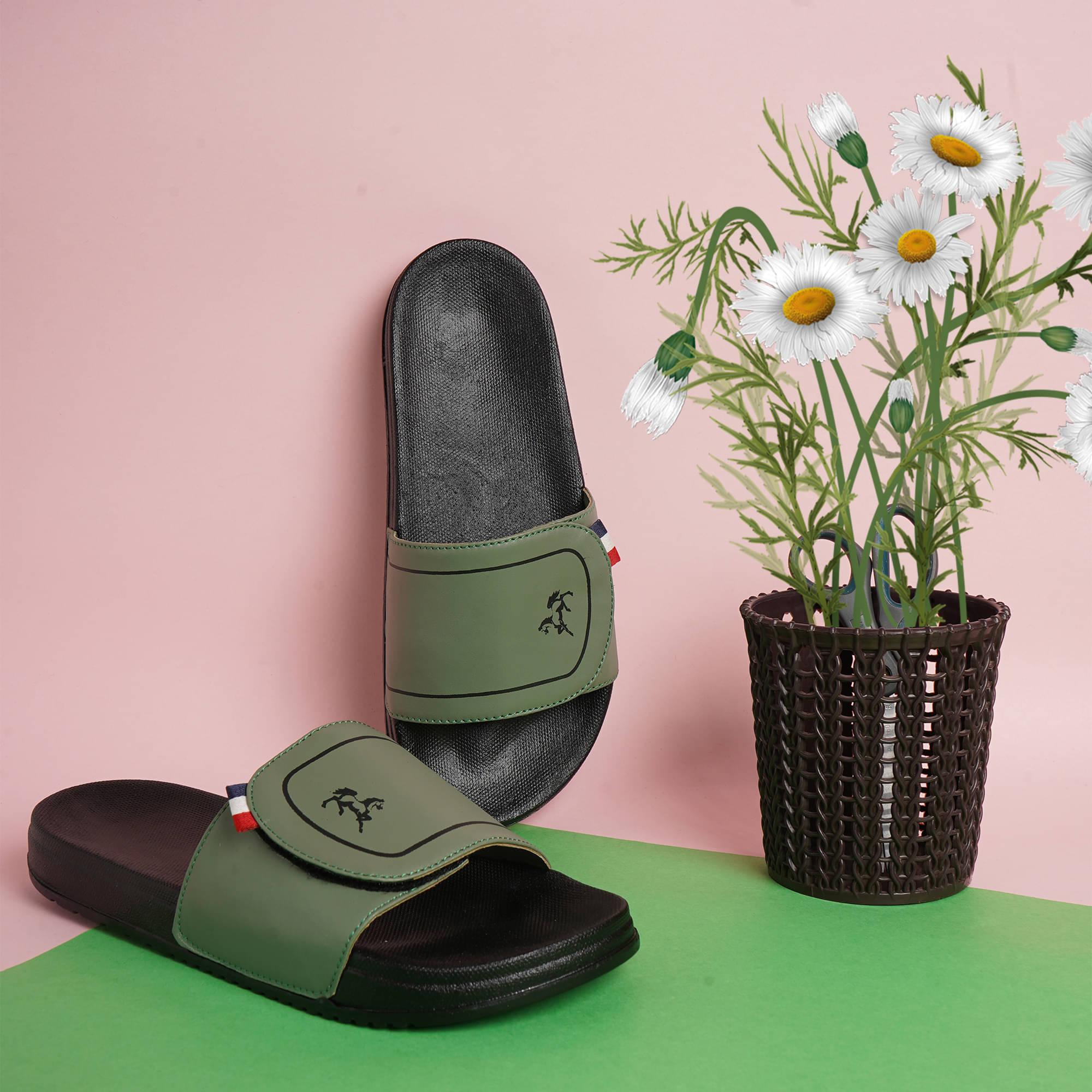     			PERY PAO Olive Men's Slide Flip Flop
