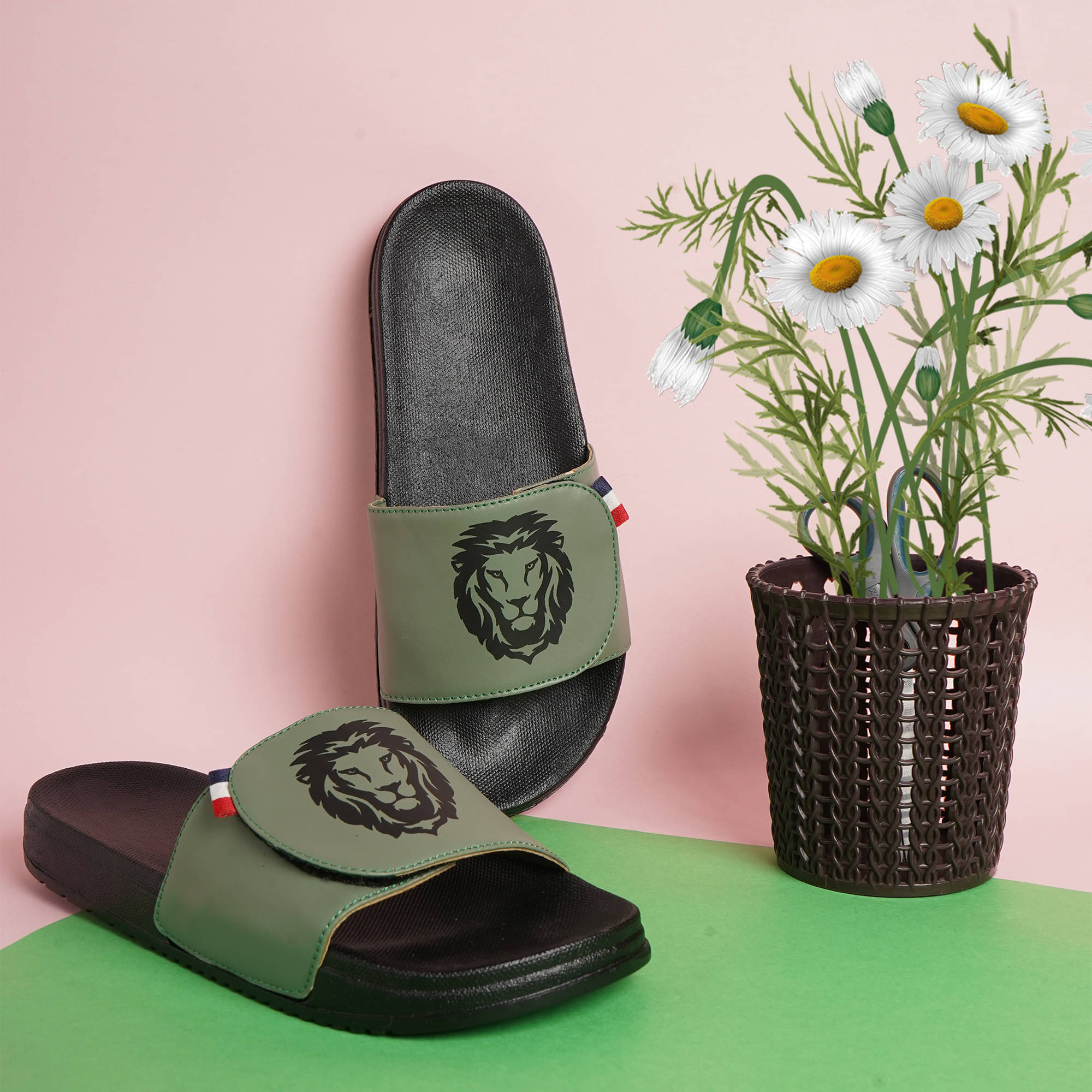     			PERY PAO Olive Men's Slide Flip Flop