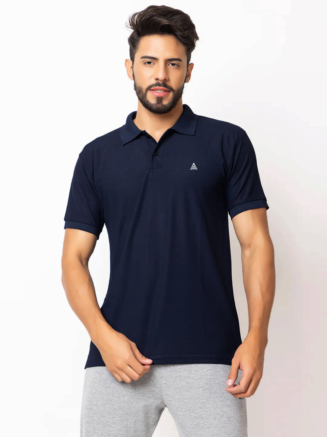 PROPERSEVEN Pack of 1 Polyester Regular Fit Solid Half Sleeves Men's Polo T Shirt ( Navy Blue )
