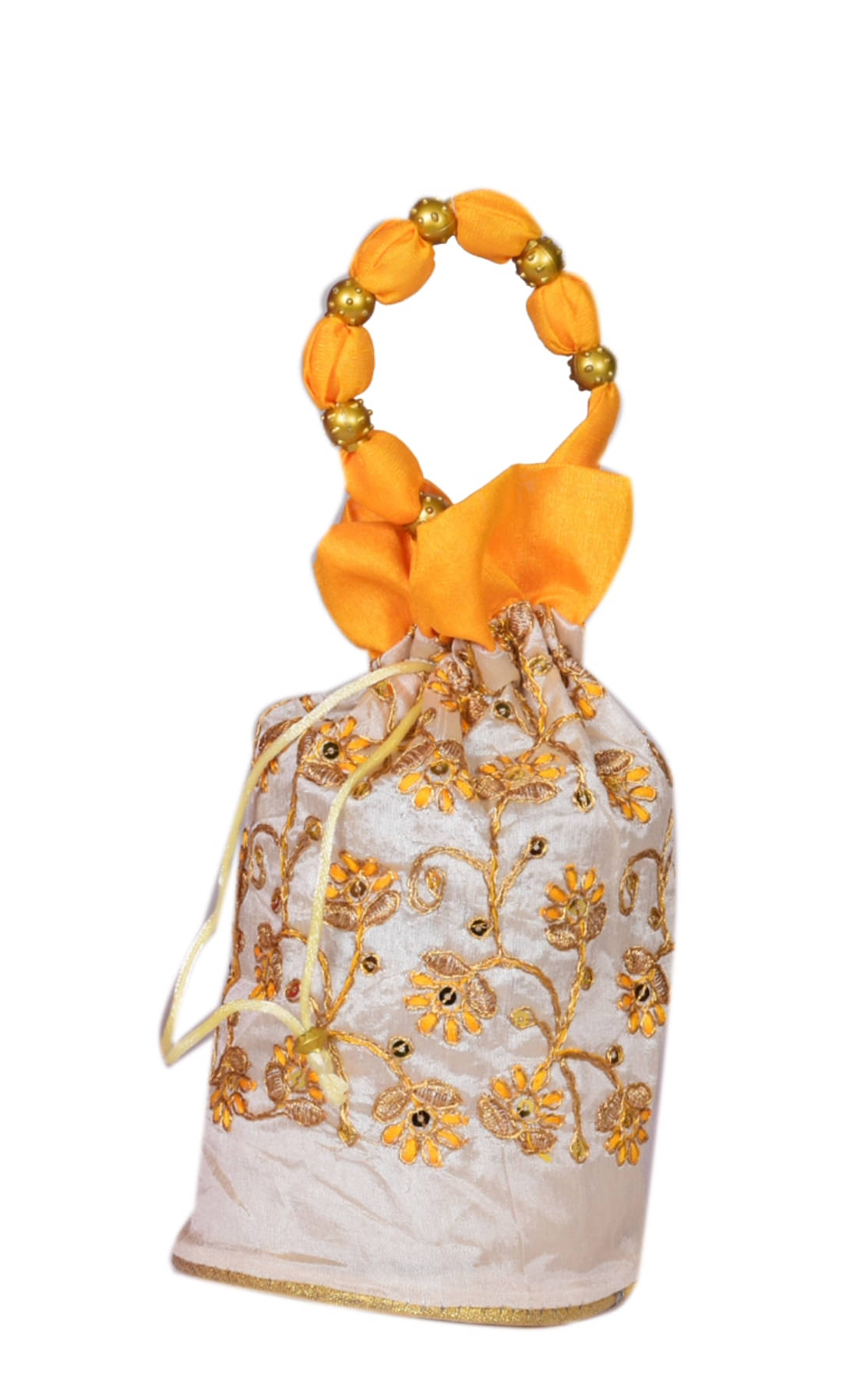     			SUNESH CREATION Yellow Silk Potli