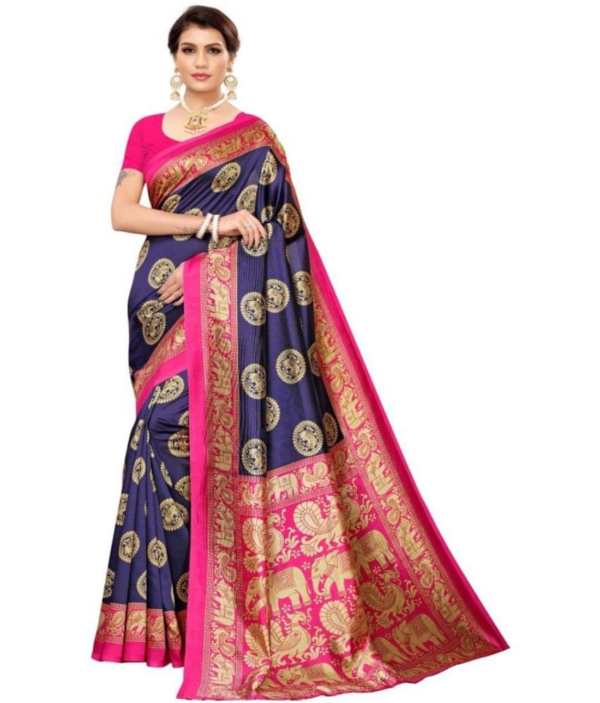 Saadhvi Art Silk Printed Saree With Unstitched Blouse Piece ( Blue )     			Saadhvi Art Silk Printed Saree With Unstitched Blouse Piece ( Blue )