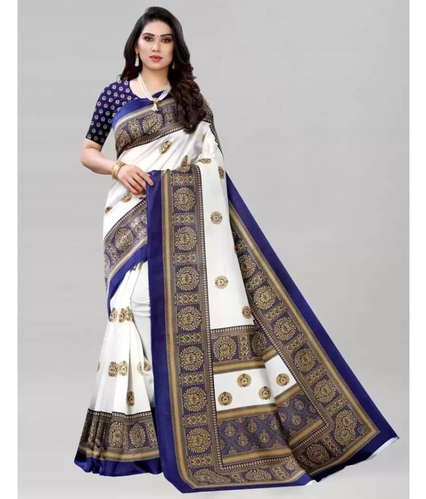 Saadhvi Art Silk Printed Saree With Unstitched Blouse Piece ( White ) - Sarees | Buy online on ZillyBuy