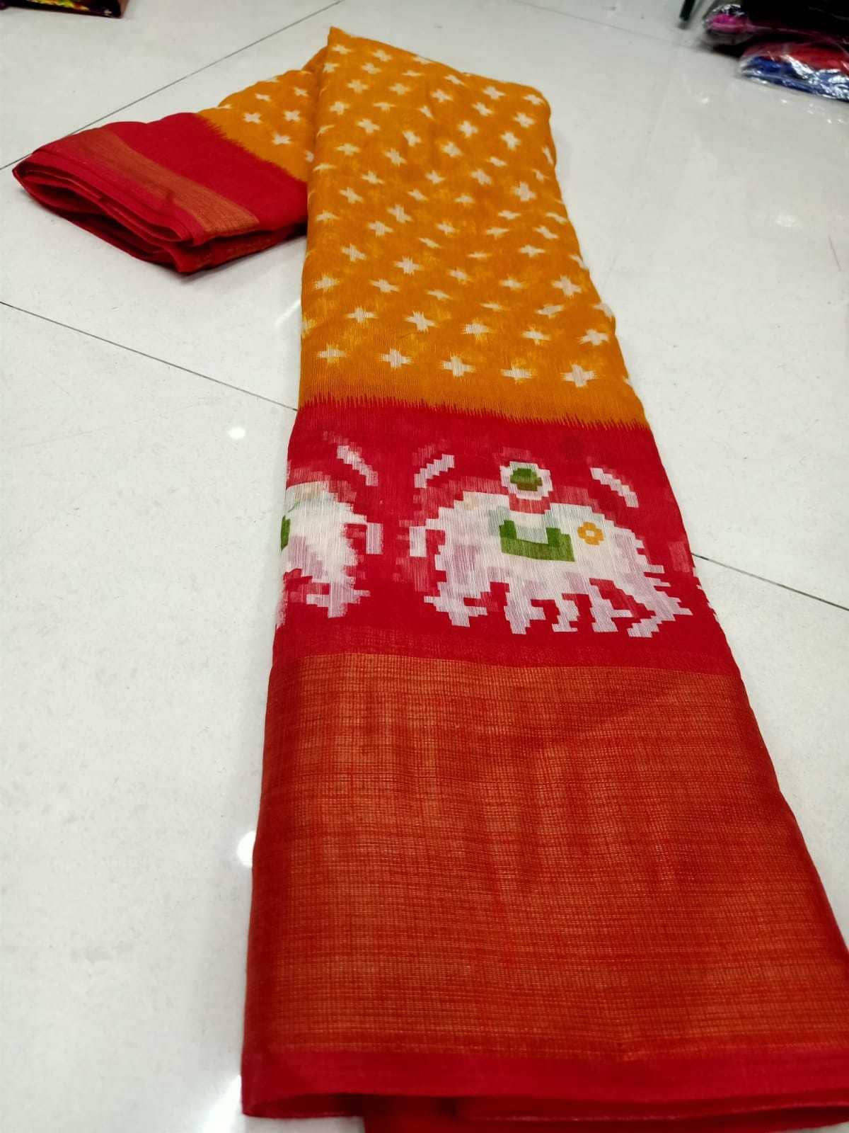 Saadhvi Art Silk Printed Saree With Unstitched Blouse Piece ( Yellow ) - Sarees | Buy online on ZillyBuy