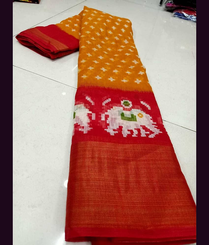 Saadhvi Art Silk Printed Saree With Unstitched Blouse Piece ( Yellow ) - Sarees | Buy online on ZillyBuy