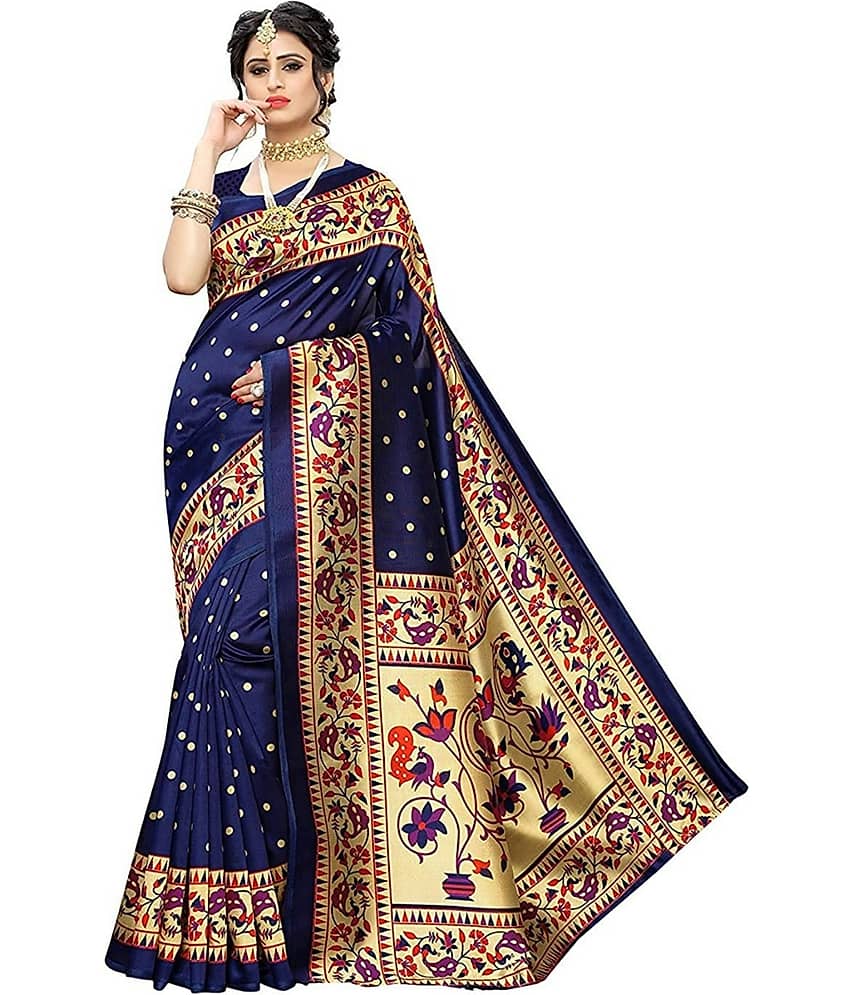 Saadhvi Art Silk Printed Saree With Unstitched Blouse Piece ( Blue ) - Sarees | Buy online on ZillyBuy