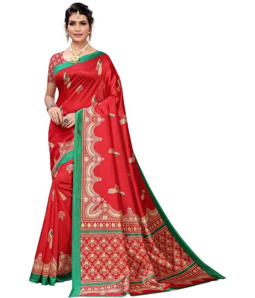 Saadhvi Art Silk Printed Saree With Unstitched Blouse Piece ( Multicolour ) - Sarees | Buy online on ZillyBuy