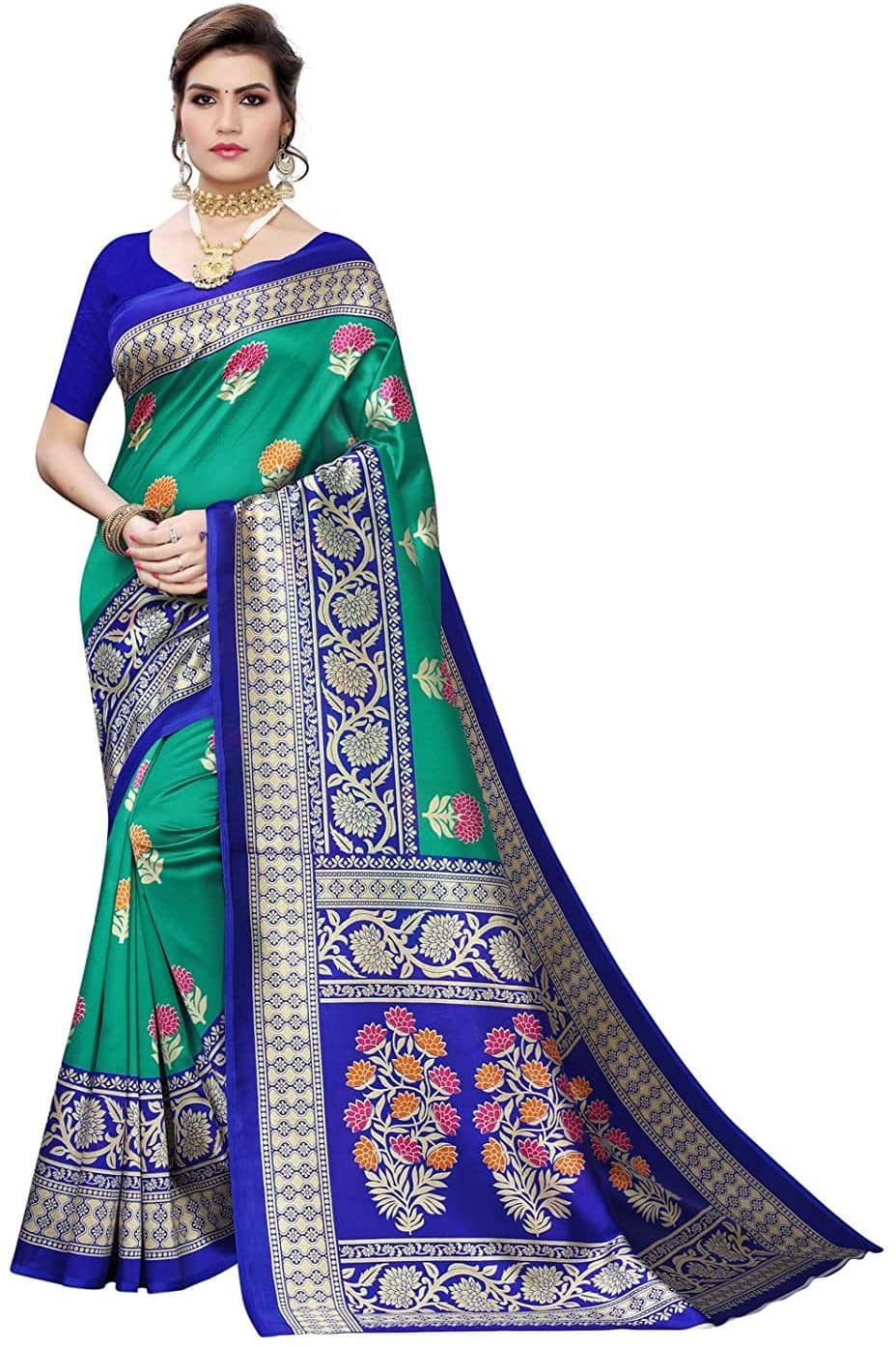 Saadhvi Art Silk Printed Saree With Unstitched Blouse Piece ( Multicolour ) - Sarees | Buy online on ZillyBuy