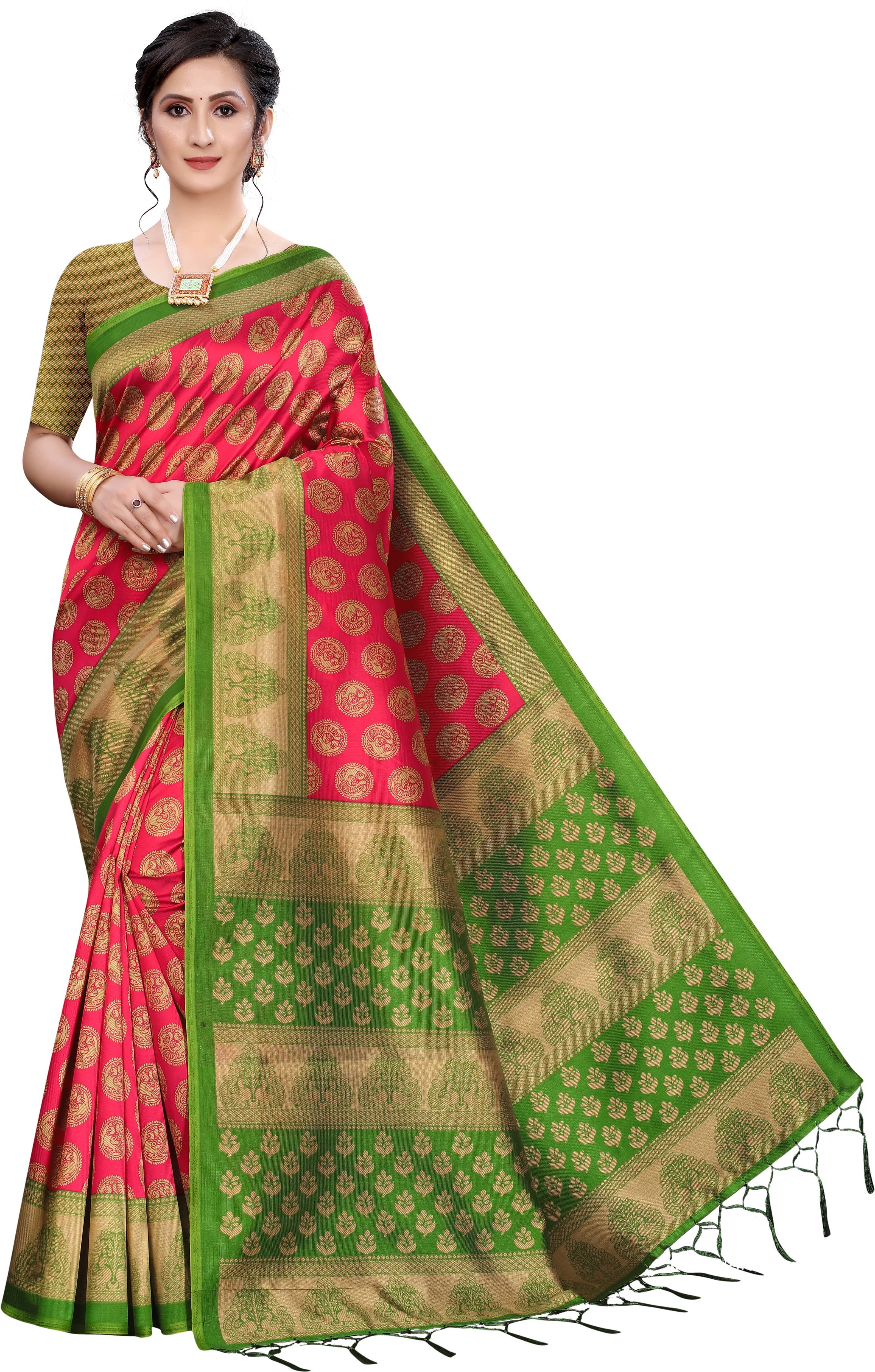 Saadhvi Art Silk Printed Saree With Unstitched Blouse Piece ( Red ) - Sarees | Buy online on ZillyBuy