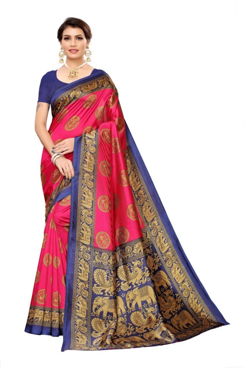 Saadhvi Art Silk Printed Saree With Unstitched Blouse Piece ( Blue ) - Sarees | Buy online on ZillyBuy