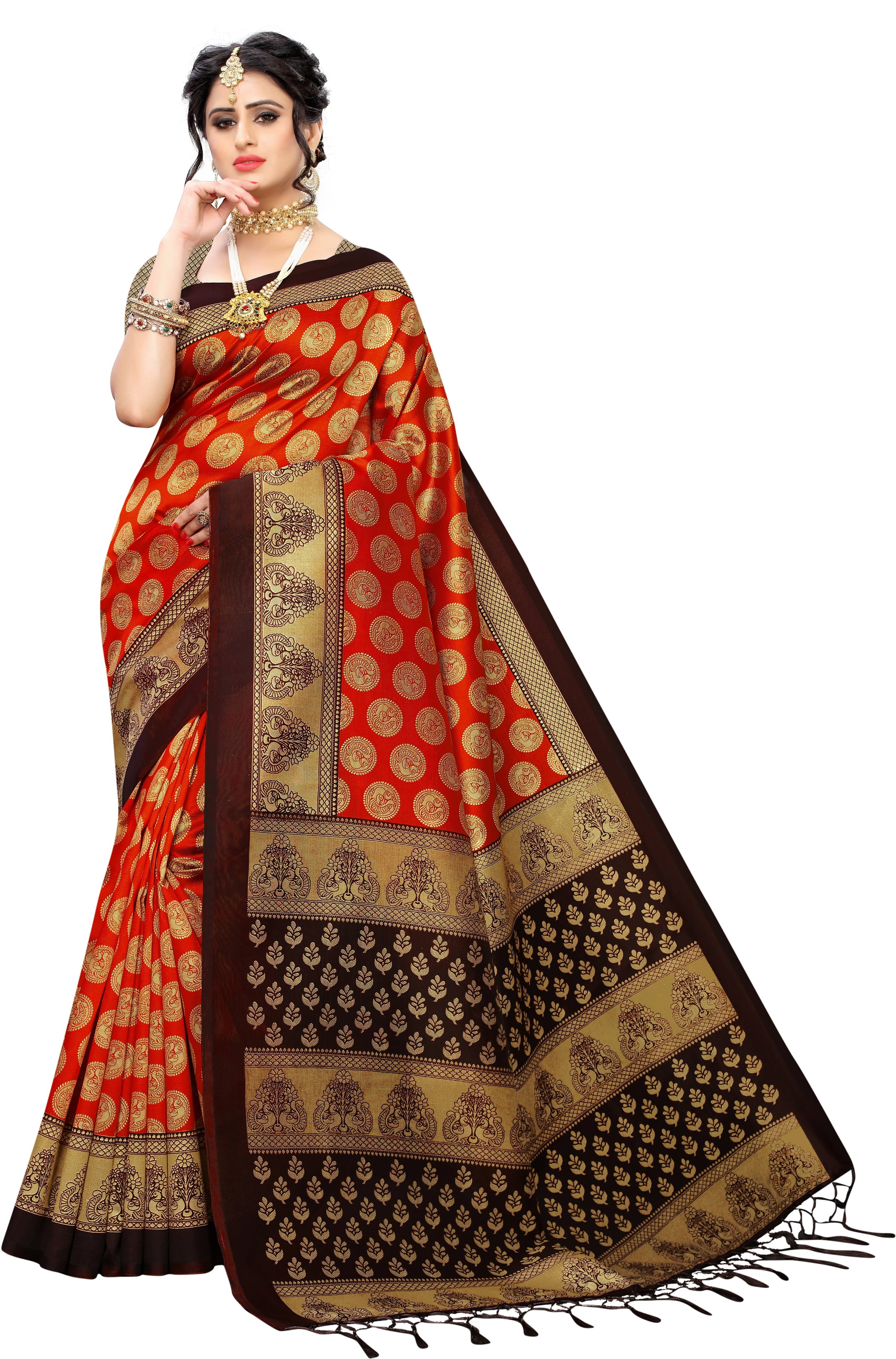 Saadhvi Art Silk Printed Saree With Unstitched Blouse Piece ( Red ) - Sarees | Buy online on ZillyBuy
