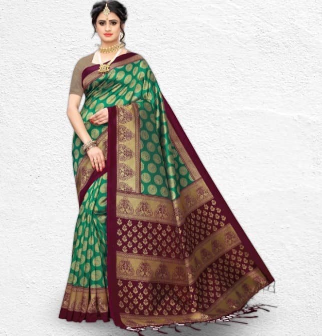 Saadhvi Art Silk Printed Saree With Unstitched Blouse Piece ( Beige ) - Sarees | Buy online on ZillyBuy