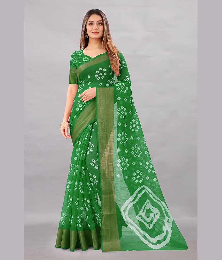 Saadhvi Cotton Silk Printed Saree With Unstitched Blouse Piece ( Green ) - Sarees | Buy online on ZillyBuy