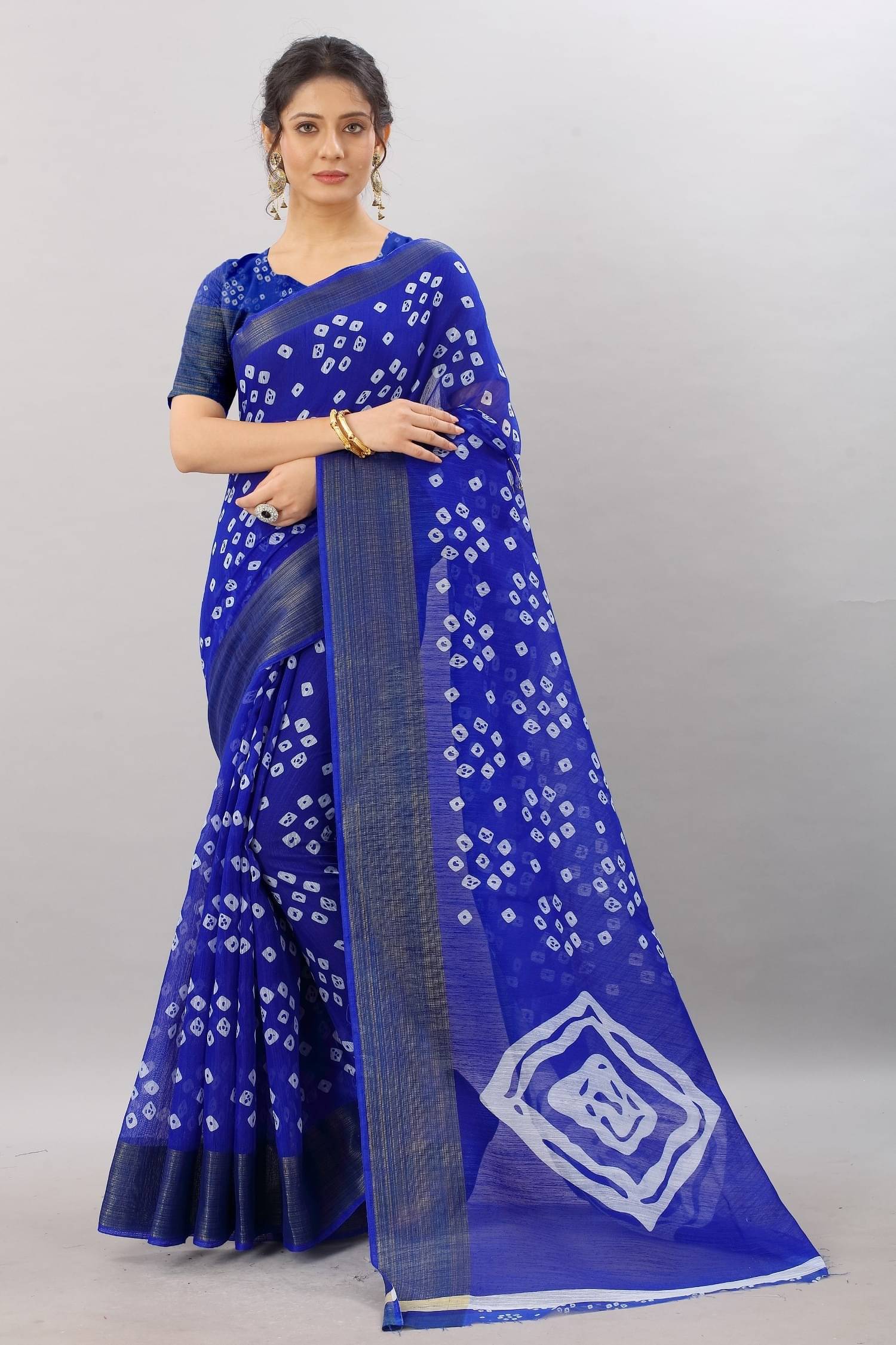 Saadhvi Cotton Silk Self Design Saree With Unstitched Blouse Piece ( Blue )     			Saadhvi Cotton Silk Self Design Saree With Unstitched Blouse Piece ( Blue )