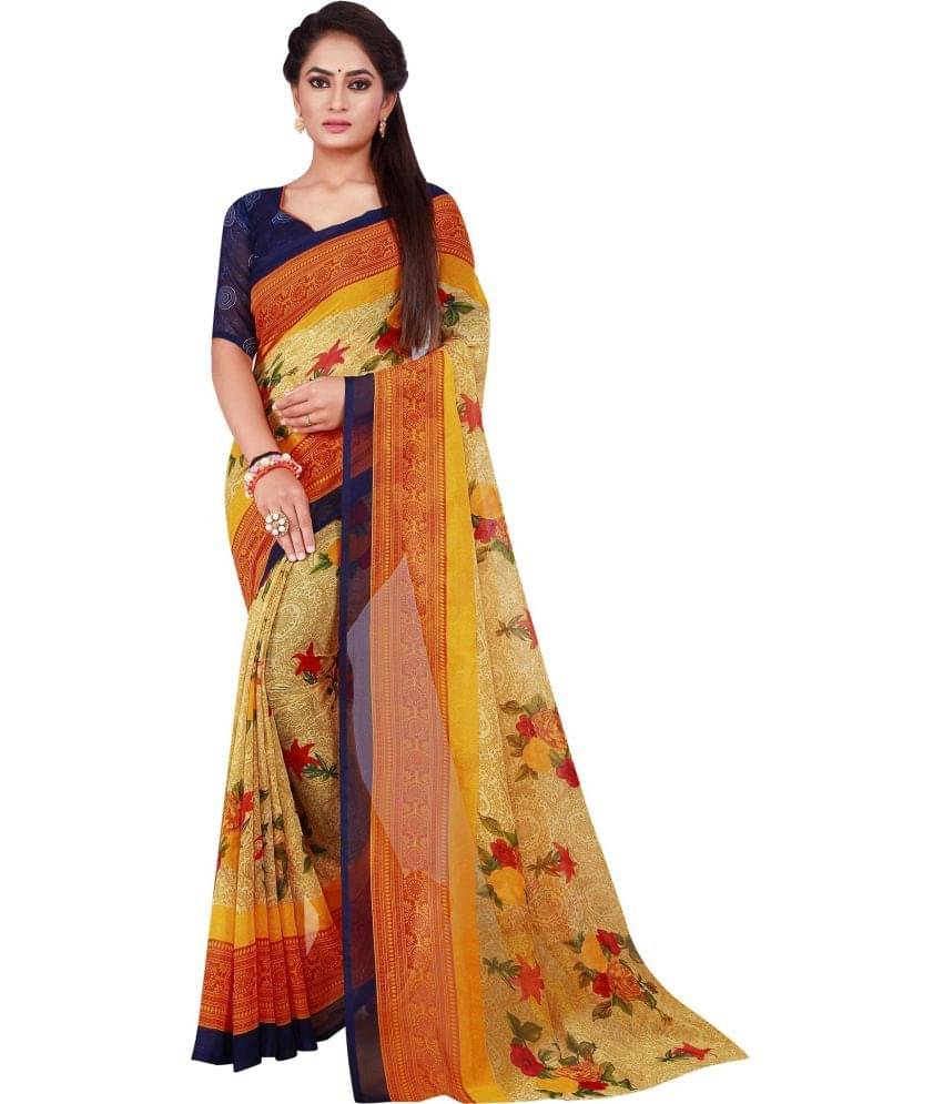 Saadhvi Georgette Printed Saree With Unstitched Blouse Piece ( Multicolour ) Saadhvi Georgette Printed Saree With Unstitched Blouse Piece ( Multicolour )