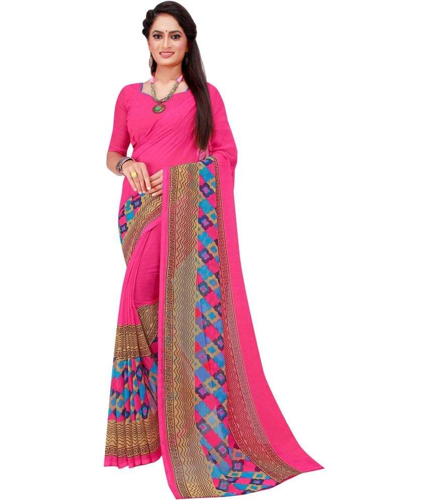 Saadhvi Georgette Printed Saree With Unstitched Blouse Piece ( Pink ) Saadhvi Georgette Printed Saree With Unstitched Blouse Piece ( Pink )