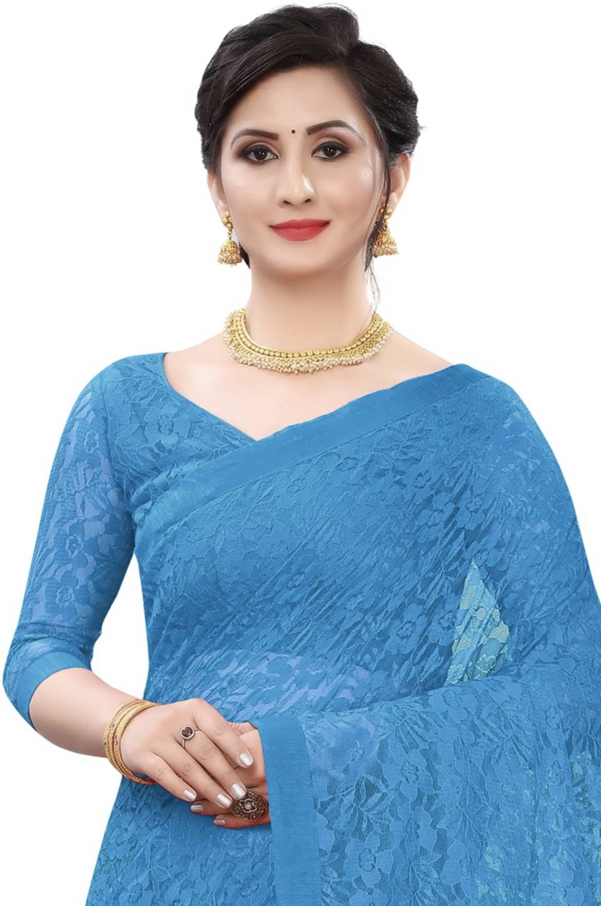 Saadhvi Net Embellished Saree With Unstitched Blouse Piece ( Blue ) Saadhvi Net Embellished Saree With Unstitched Blouse Piece ( Blue )