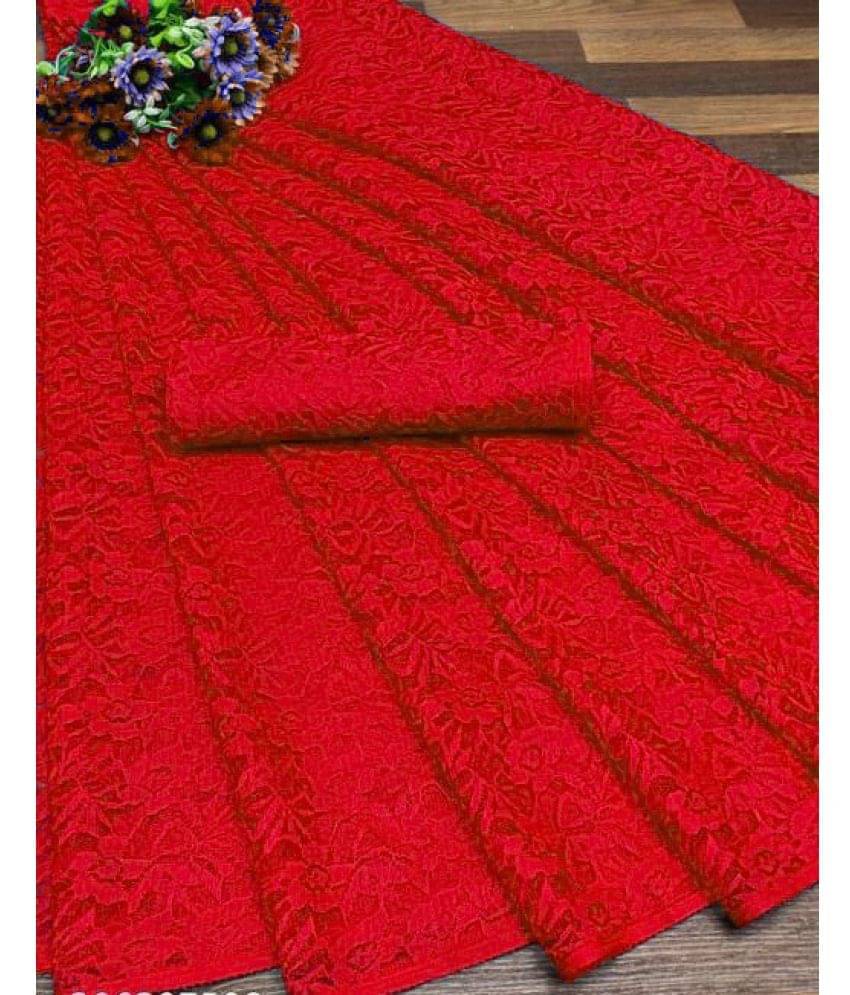     			Saadhvi Net Embroidered Saree With Unstitched Blouse Piece ( Red )