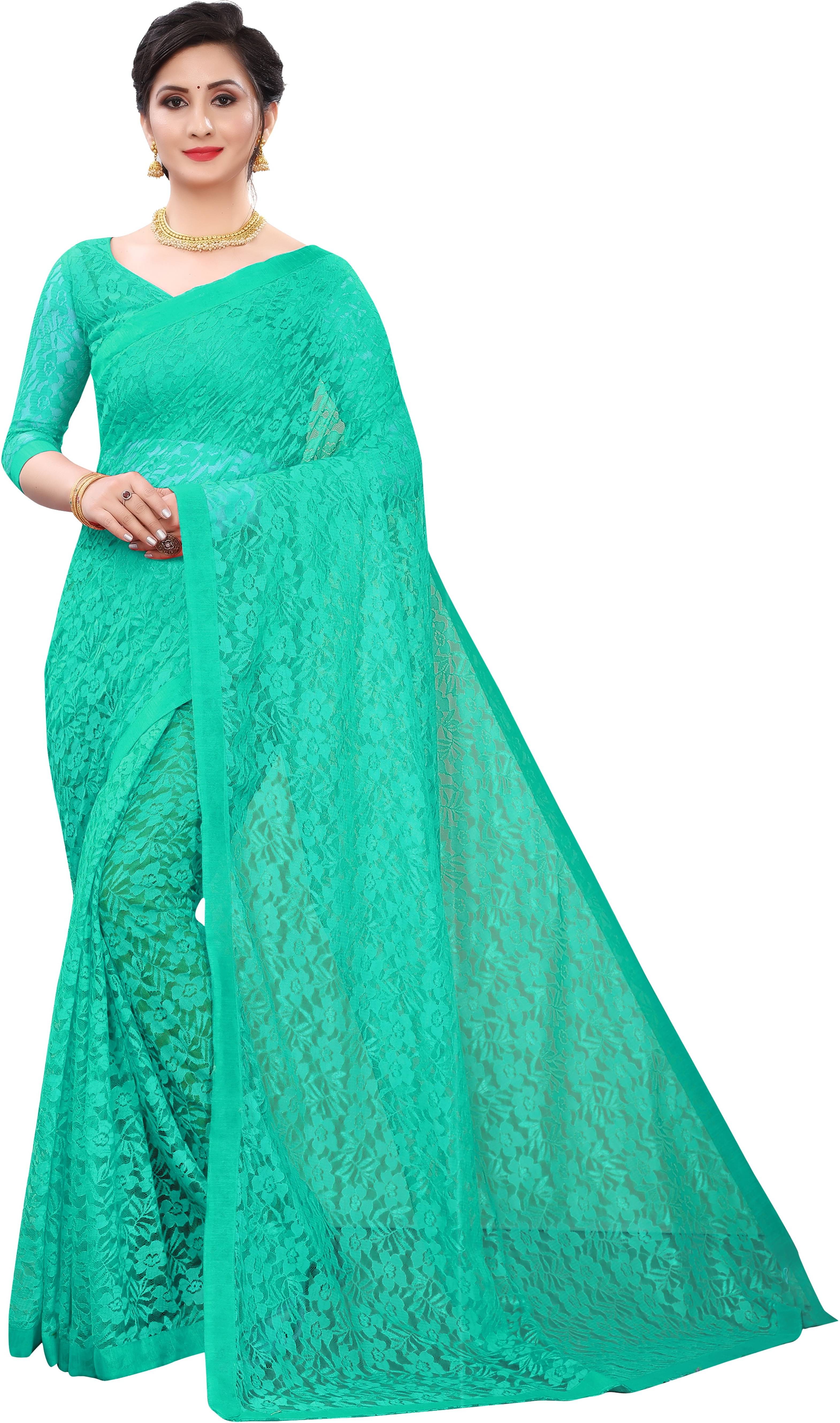 Saadhvi Net Embroidered Saree With Unstitched Blouse Piece ( Turquoise ) Saadhvi Net Embroidered Saree With Unstitched Blouse Piece ( Turquoise )