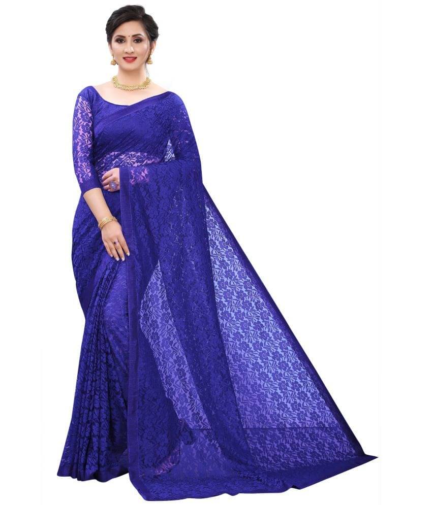 Saadhvi Net Embroidered Saree With Unstitched Blouse Piece ( Blue ) Saadhvi Net Embroidered Saree With Unstitched Blouse Piece ( Blue )