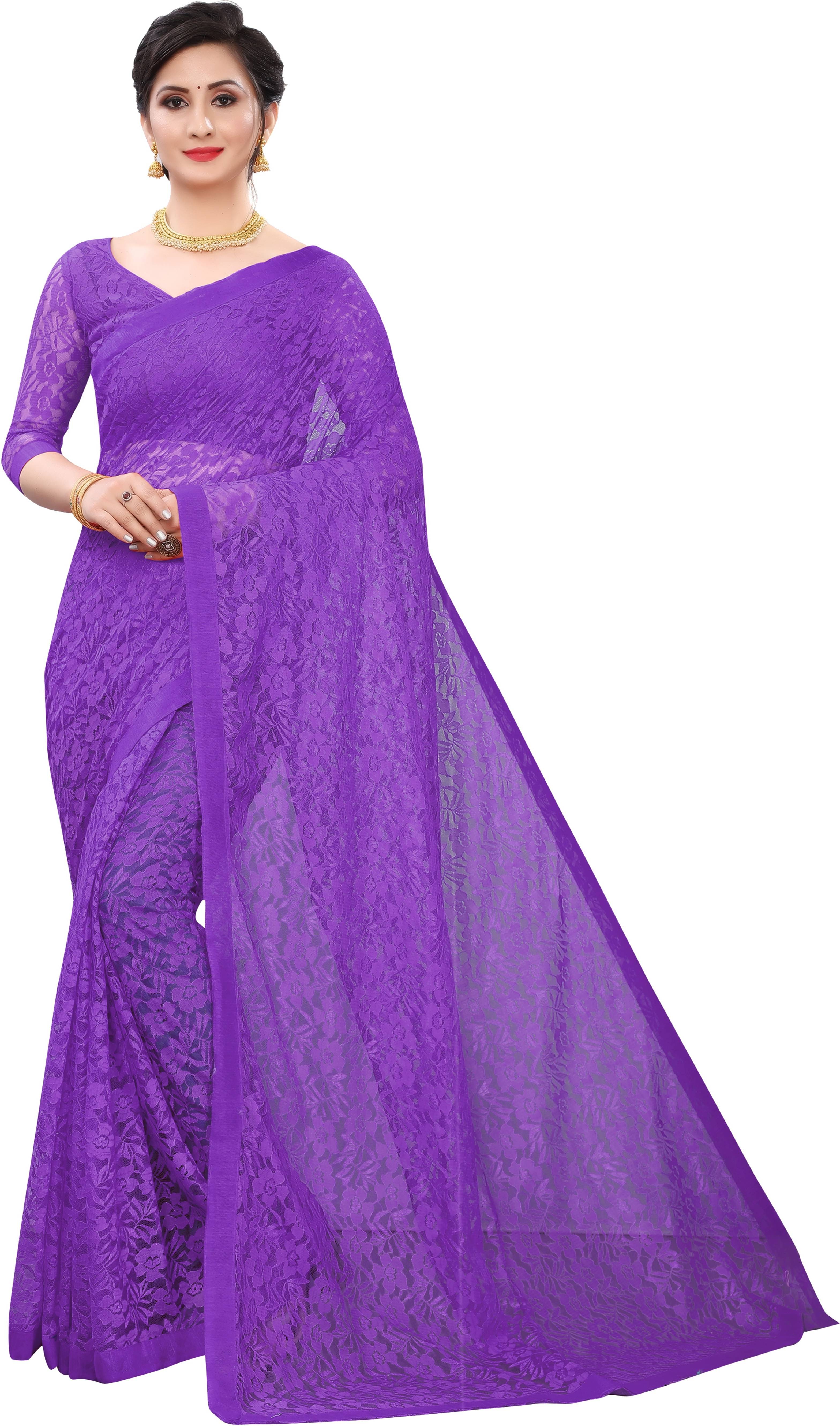 Saadhvi Net Embroidered Saree With Unstitched Blouse Piece ( Purple ) Saadhvi Net Embroidered Saree With Unstitched Blouse Piece ( Purple )