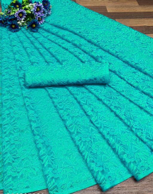 Saadhvi Net Solid Saree With Unstitched Blouse Piece ( Turquoise ) Saadhvi Net Solid Saree With Unstitched Blouse Piece ( Turquoise )