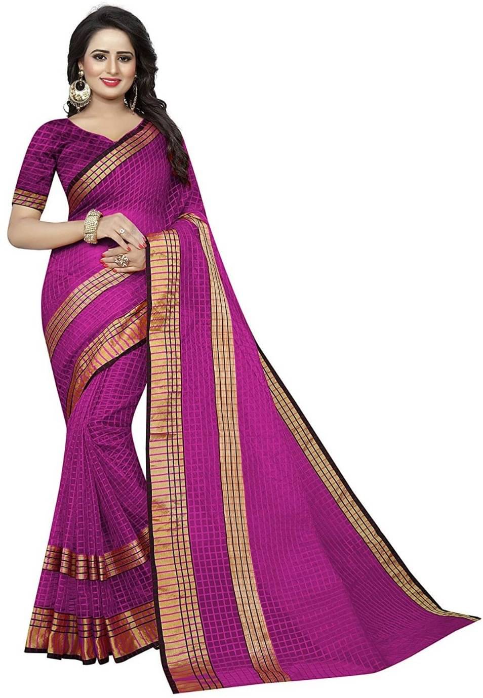 Sadhvi Cotton Silk Printed Saree With Unstitched Blouse Piece ( Purple )     			Sadhvi Cotton Silk Printed Saree With Unstitched Blouse Piece ( Purple )