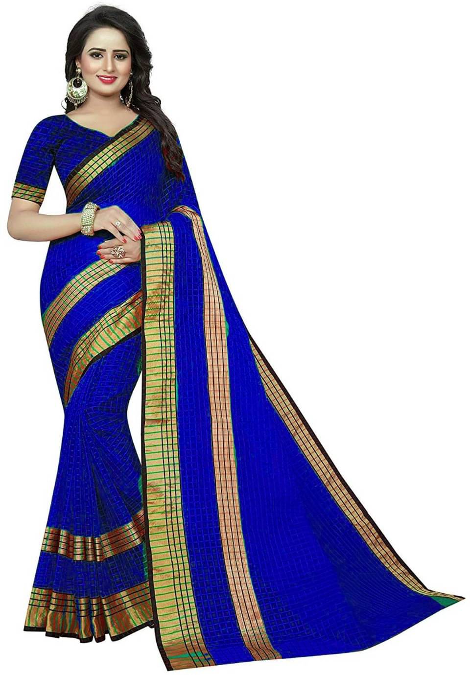 Sadhvi Cotton Silk Striped Saree With Unstitched Blouse Piece ( Blue ) Sadhvi Cotton Silk Striped Saree With Unstitched Blouse Piece ( Blue )
