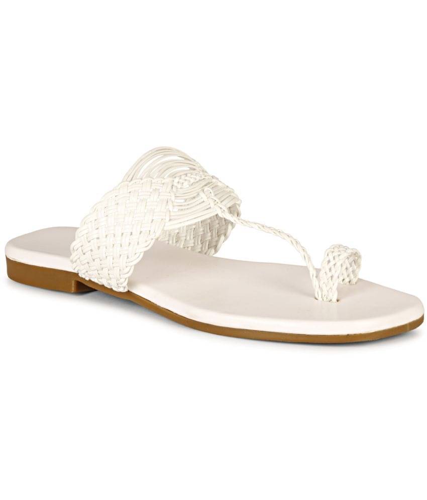     			Saheb White Women's Flats