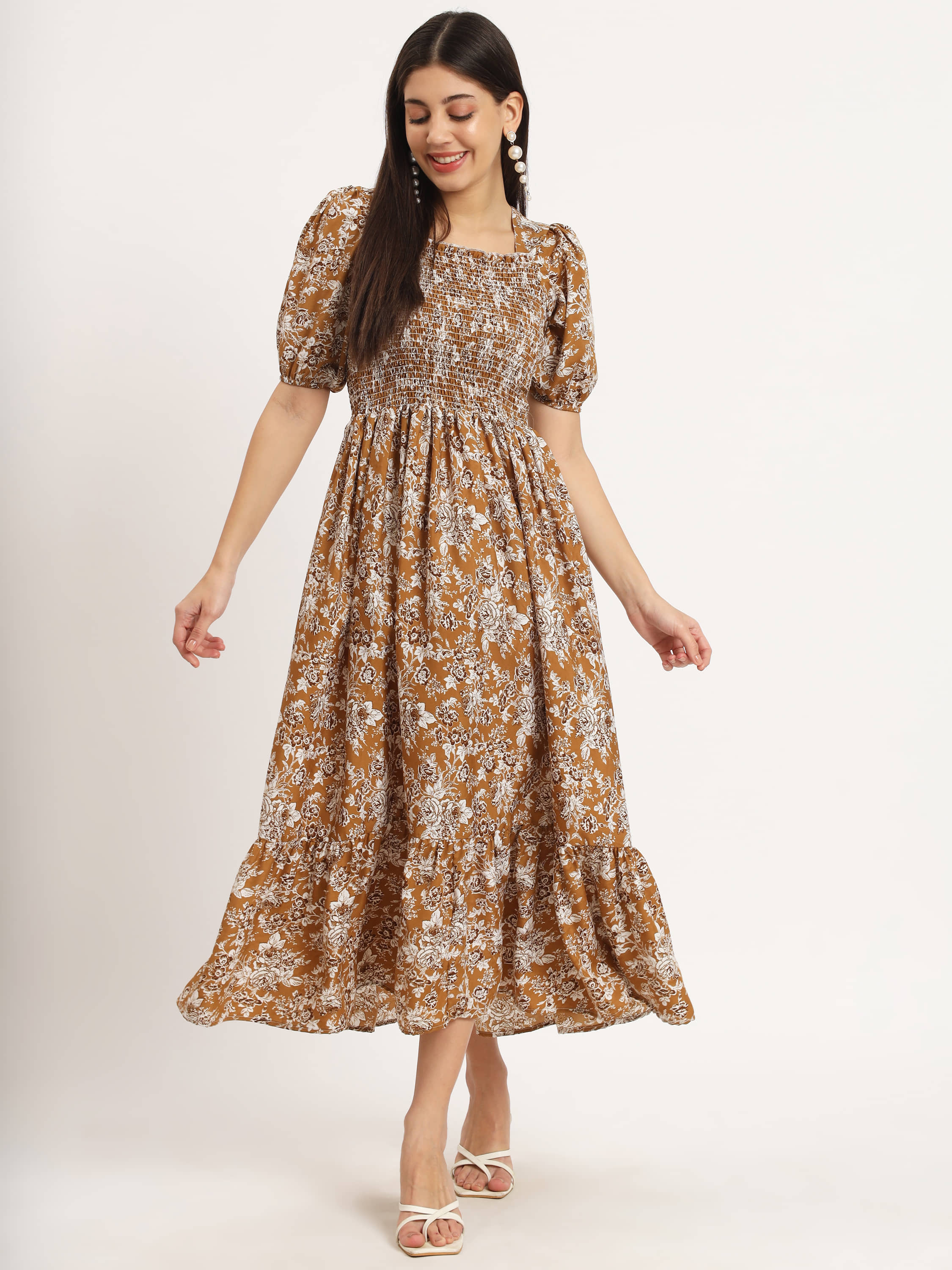 ZWERLON Women Polyester Printed Fit & Flare Dress ( Blue )