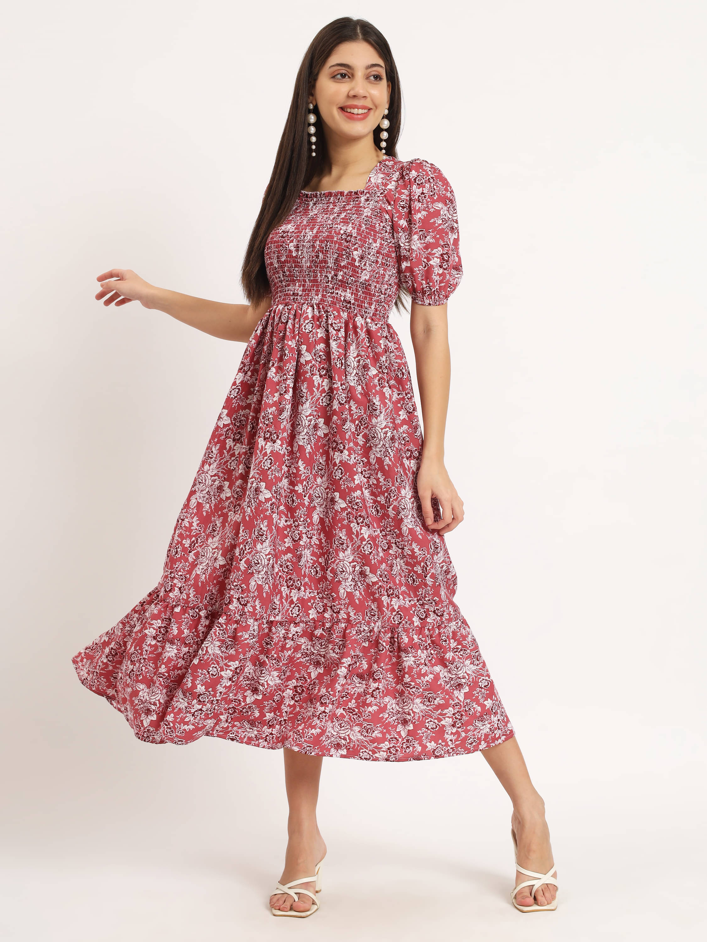 ZWERLON Women Polyester Printed Fit & Flare Dress ( Pink ) ZWERLON Women Polyester Printed Fit & Flare Dress ( Pink )