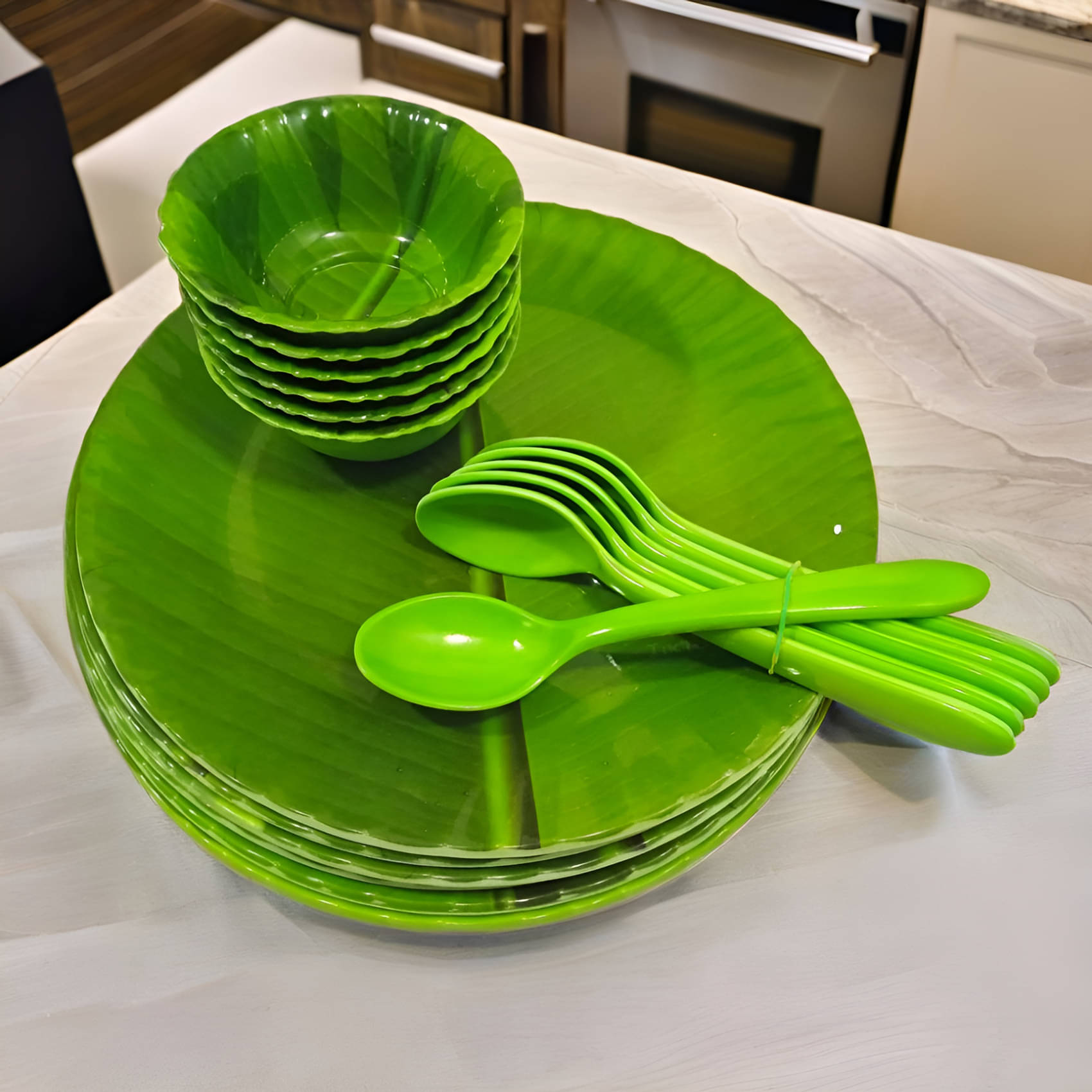 kitchrox Melamine Dinner Set Pack Of 18 Green Melamine Dinner Set ( Pack of 18 ) kitchrox Melamine Dinner Set Pack Of 18 Green Melamine Dinner Set ( Pack of 18 )