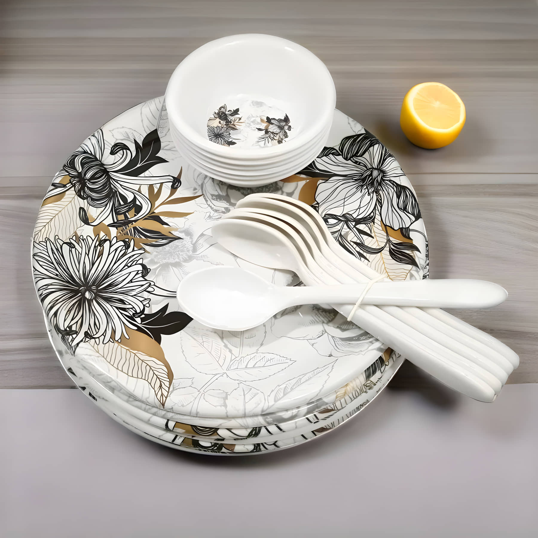 kitchrox Melamine Dinner Set Pack 18 Multicolor Melamine Dinner Set ( Pack of 18 )