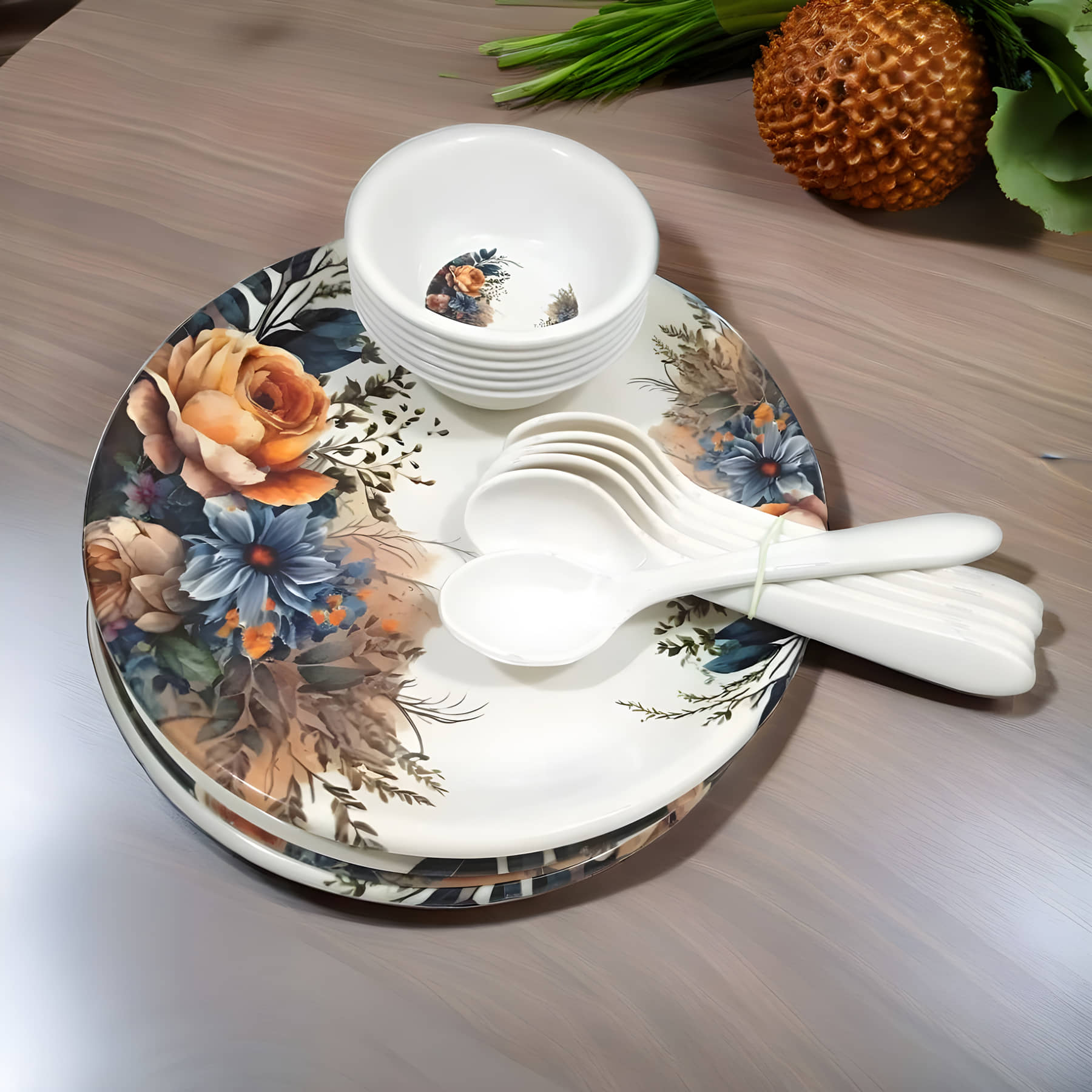 kitchrox Melamine Dinner Set Pack Of 18 Multicolor Melamine Dinner Set ( Pack of 18 )