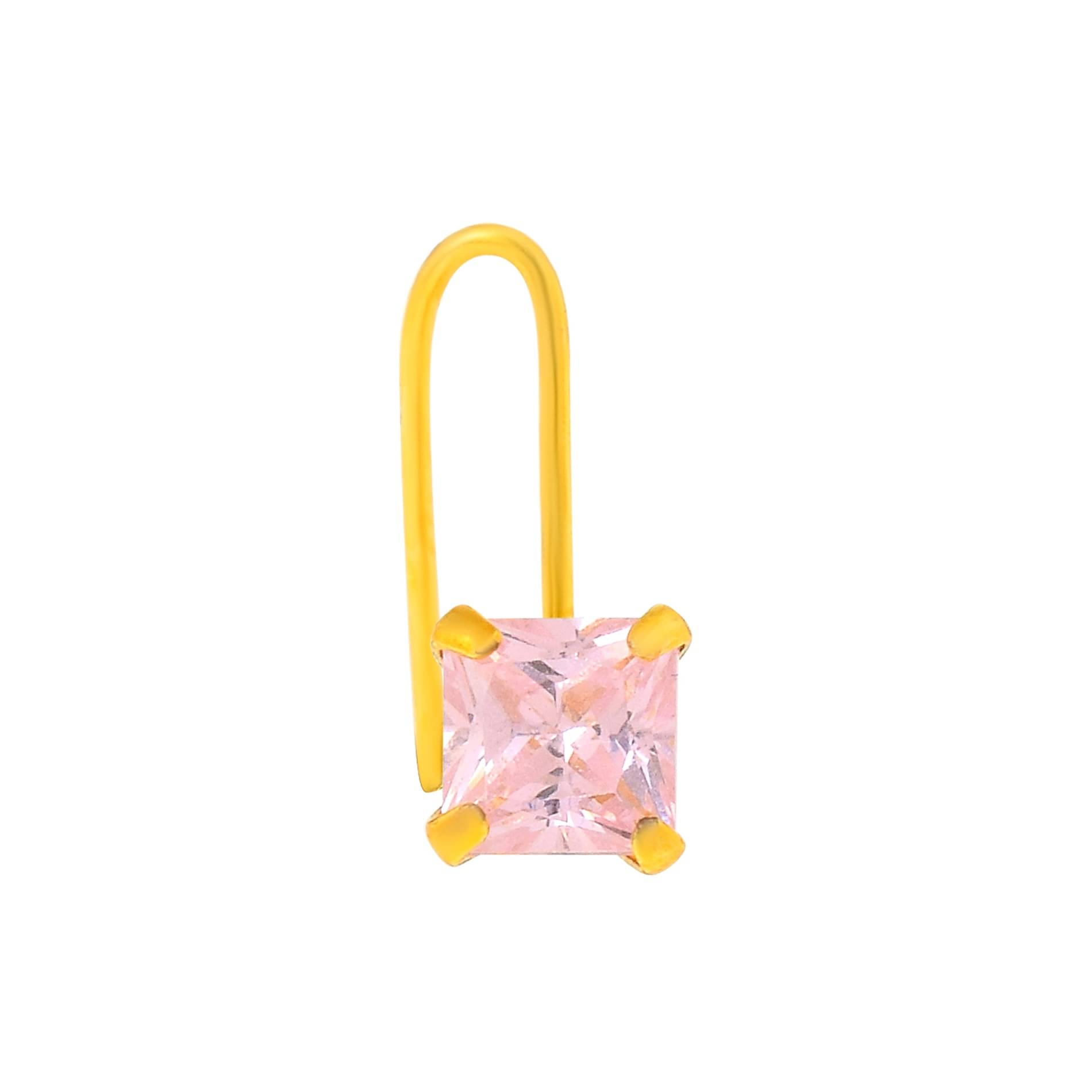     			ADMIER Gold plated brass square shape faux pink diamond cz fashion nose pin for girls women