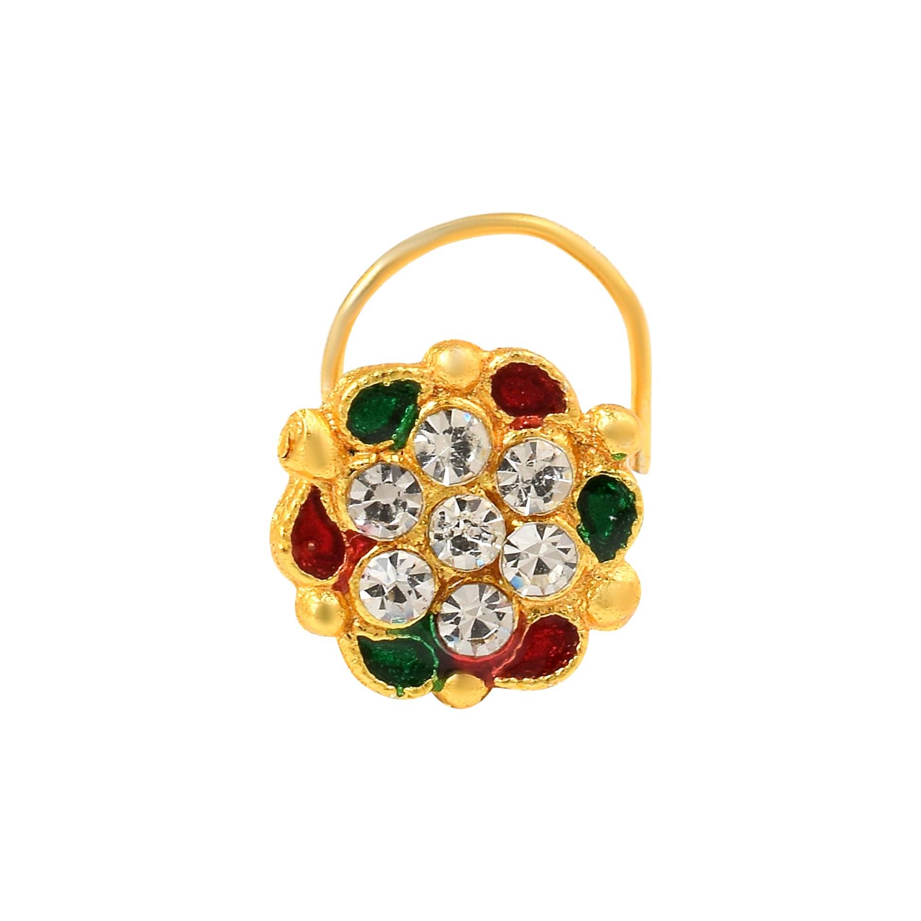     			ADMIER Goldplated brass floral design cz studded Nosepin wedding bridal nath jewelry for girls Women