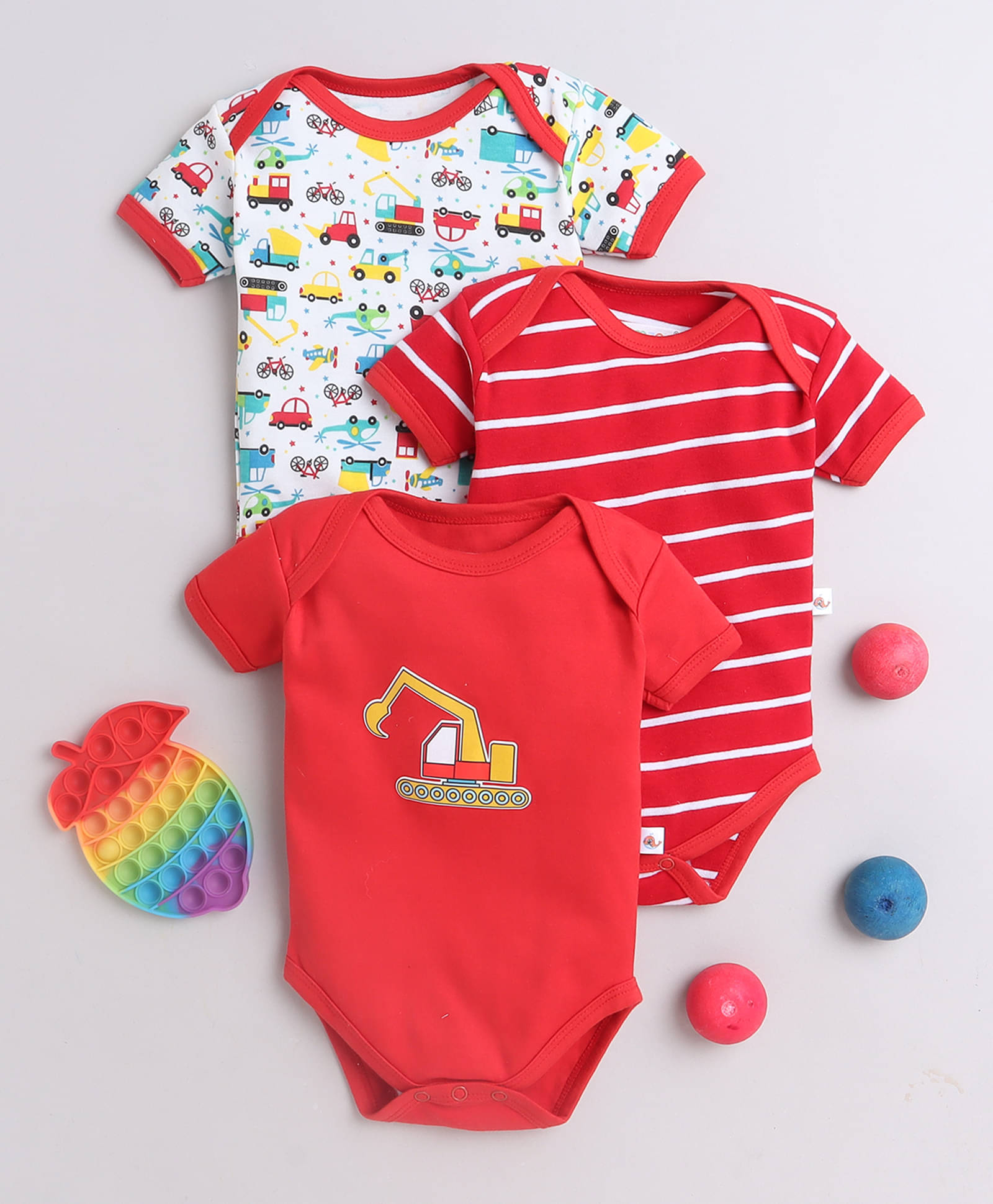     			BUMZEE Pack of 3 Baby Boys Cotton Bodysuit ( Red )