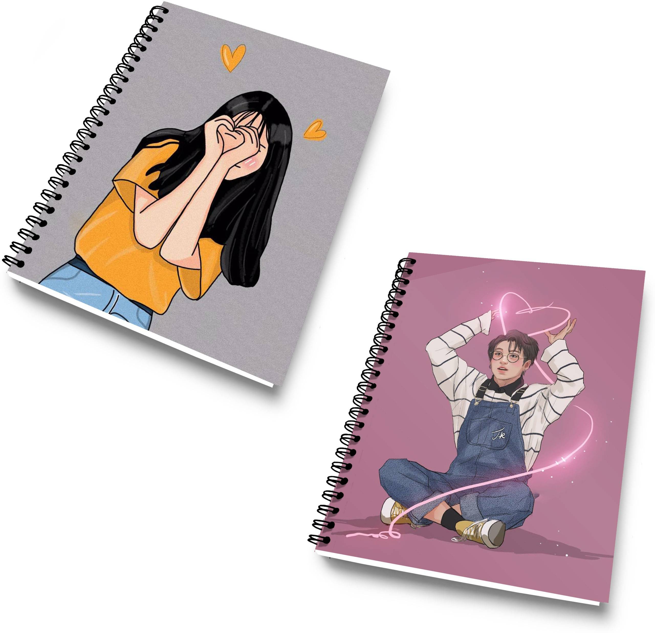     			DI-KRAFT Diary Combo Pack | Printed Diary combo Pack | BTS New Collection A5 Diary Unruled 120 Pages (Grey and Pink, Pack of 2)