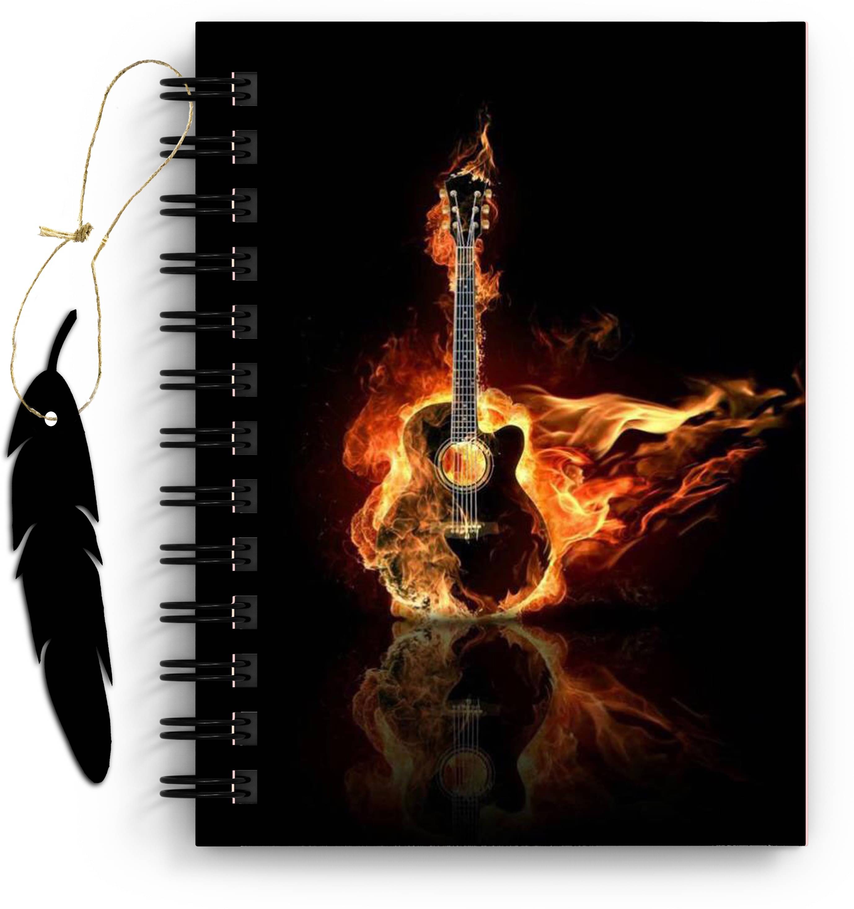     			DI-KRAFT Fire Guitar Printed Diary with Bookmark for Home and office use (6*8Inch) A5 Diary Unruled 160 Pages (Multicolor)