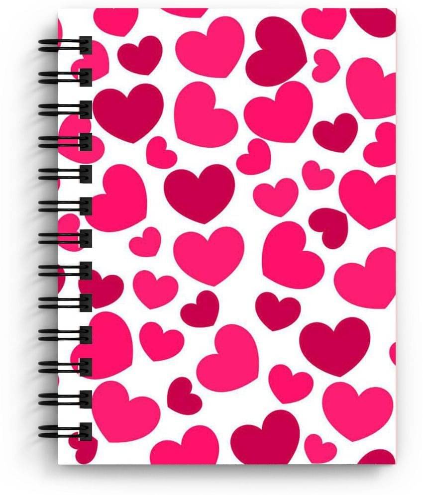     			DI-KRAFT Heart Printed Regular Notebook A5 Diary Unruled 160 Pages (White, Pink)