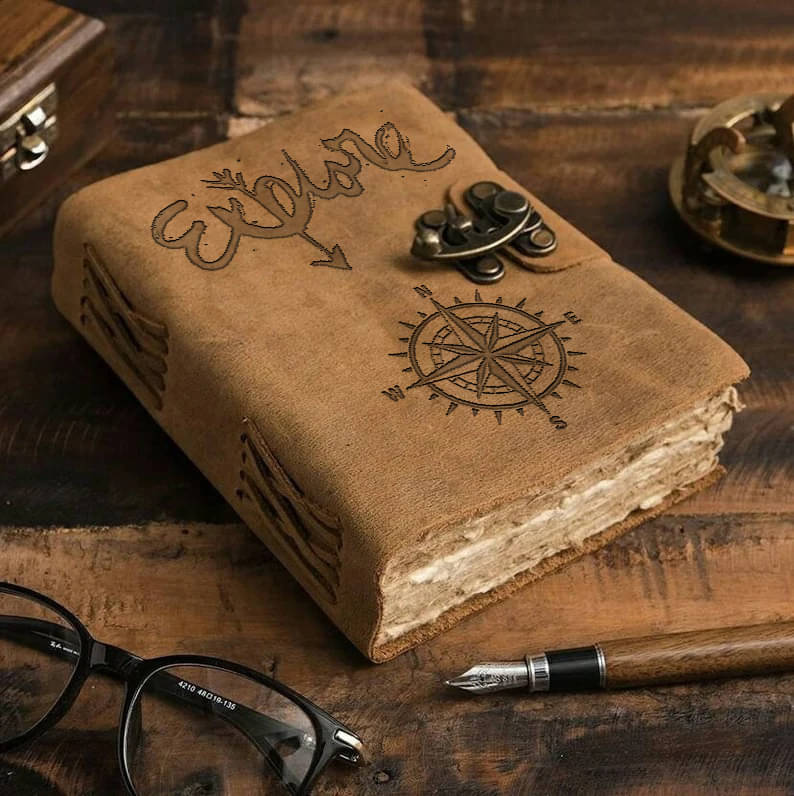     			DI-KRAFT Leather Cover Engraved Diary With Metal Lock Daily Use Journal A5 Diary unruled 100 Pages (Brown 16)
