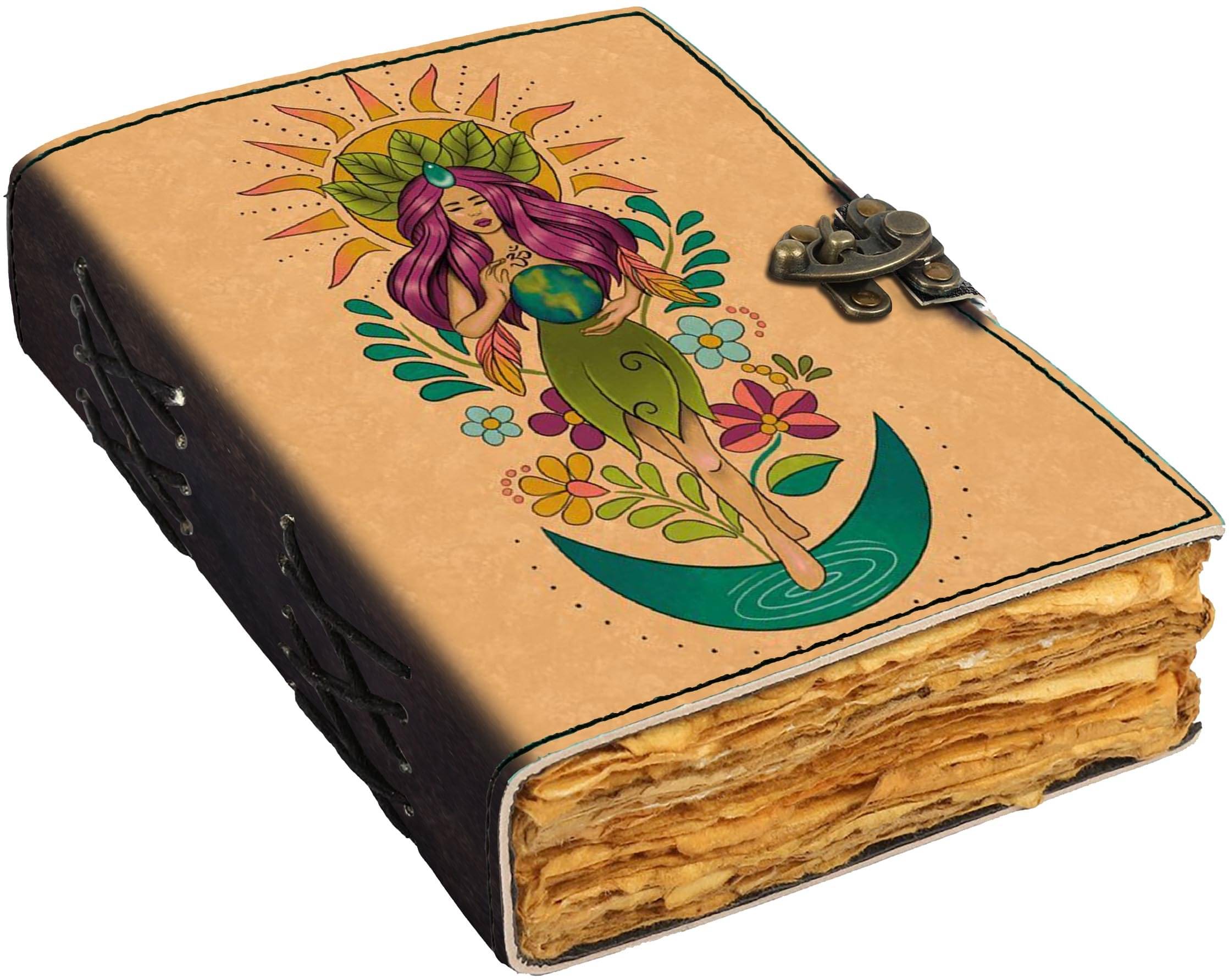     			DI-KRAFT Leather Journal with Lock Clasp Antique Handmade Deckle Edge Vintage Paper A5 Journal Unruled 200 Pages (Multicolor12)